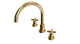 Flatiron Two Handle Deck Mount Gooseneck Bath Trim with Linear Cross Handles in Polished Brass