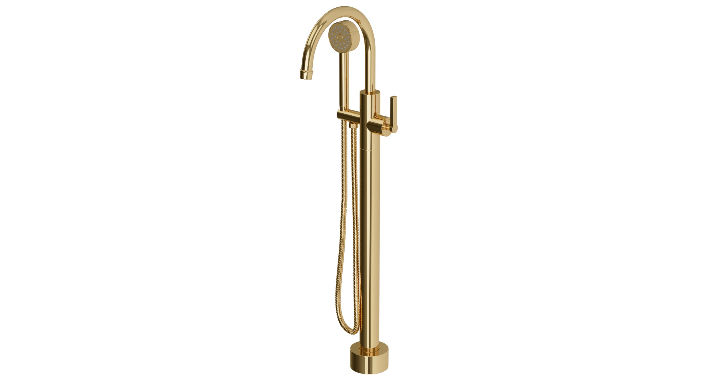 Emerson One Handle Floor Mount Gooseneck Bath Trim with Hand Shower and Classic Lever Handle in Polished Brass