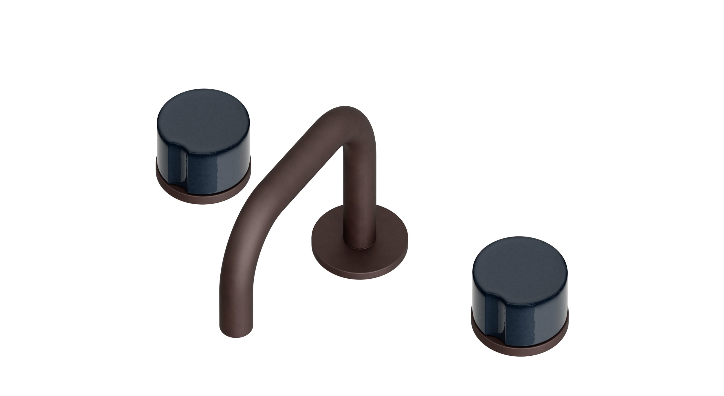 Foundry Two Handle Deck Mount Squaretop Lavatory Faucet with Groove Ceramic Knob Handles in Architectural Copper