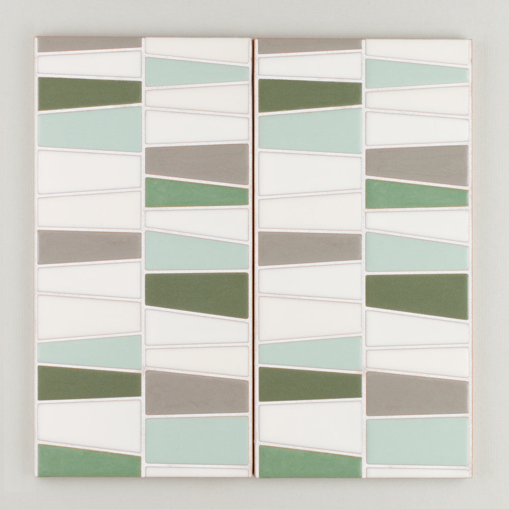 6x12 Handpainted Tile River Rock in Green Motif
