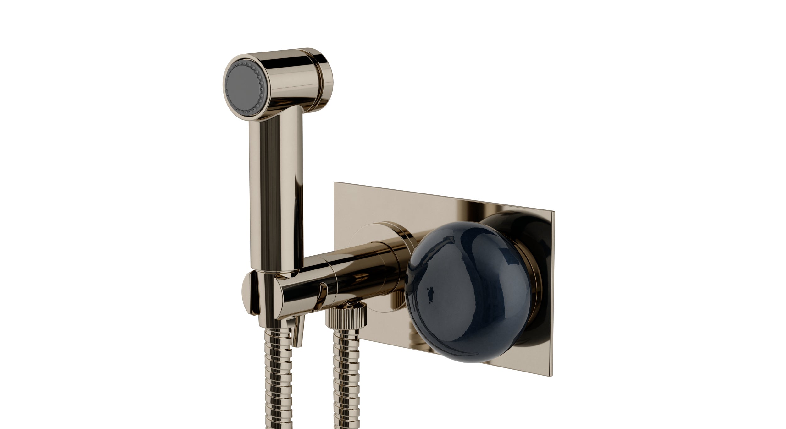 Foundry One Handle Wall Mount Bidet Trim with Pebble Ceramic Knob Handle in Polished Nickel