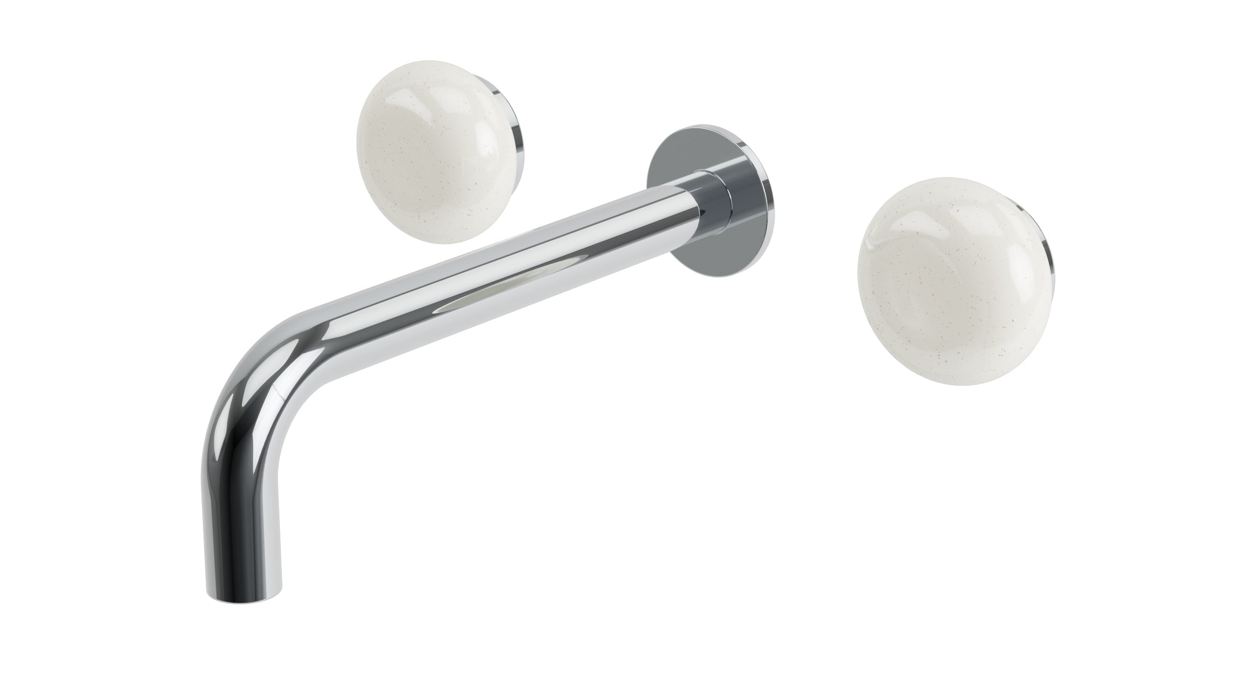 Foundry Two Handle Wall Mount 7.5" Lavatory Faucet with Pebble Ceramic Knob Handles in Polished Chrome