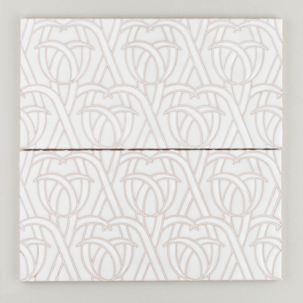 6x12 Handpainted Tile Woven Grass in White Motif
