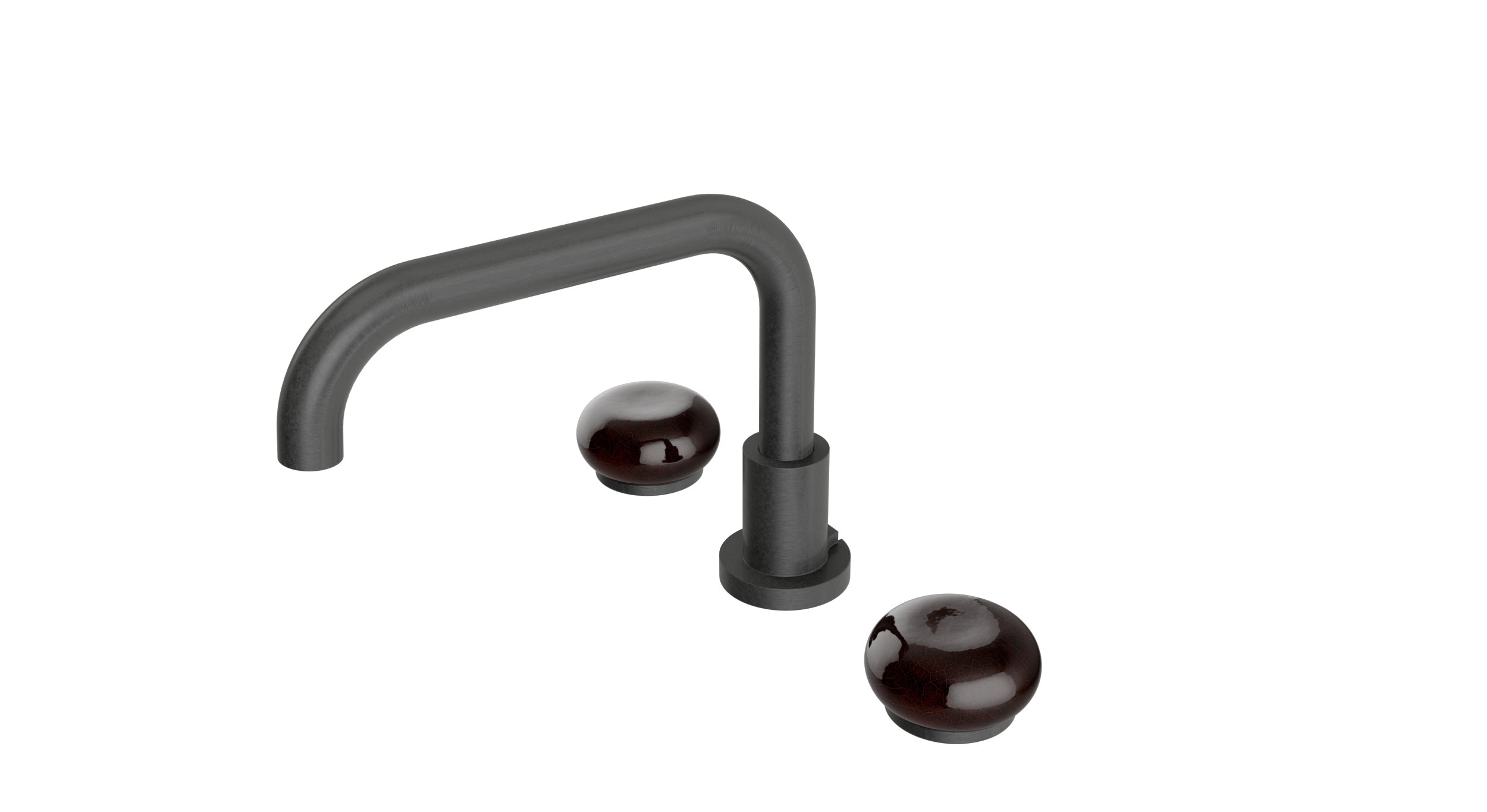 Foundry Two Handle Deck Mount Squaretop Bath Trim with Pebble Ceramic Knob Handles in Blackened Nickel