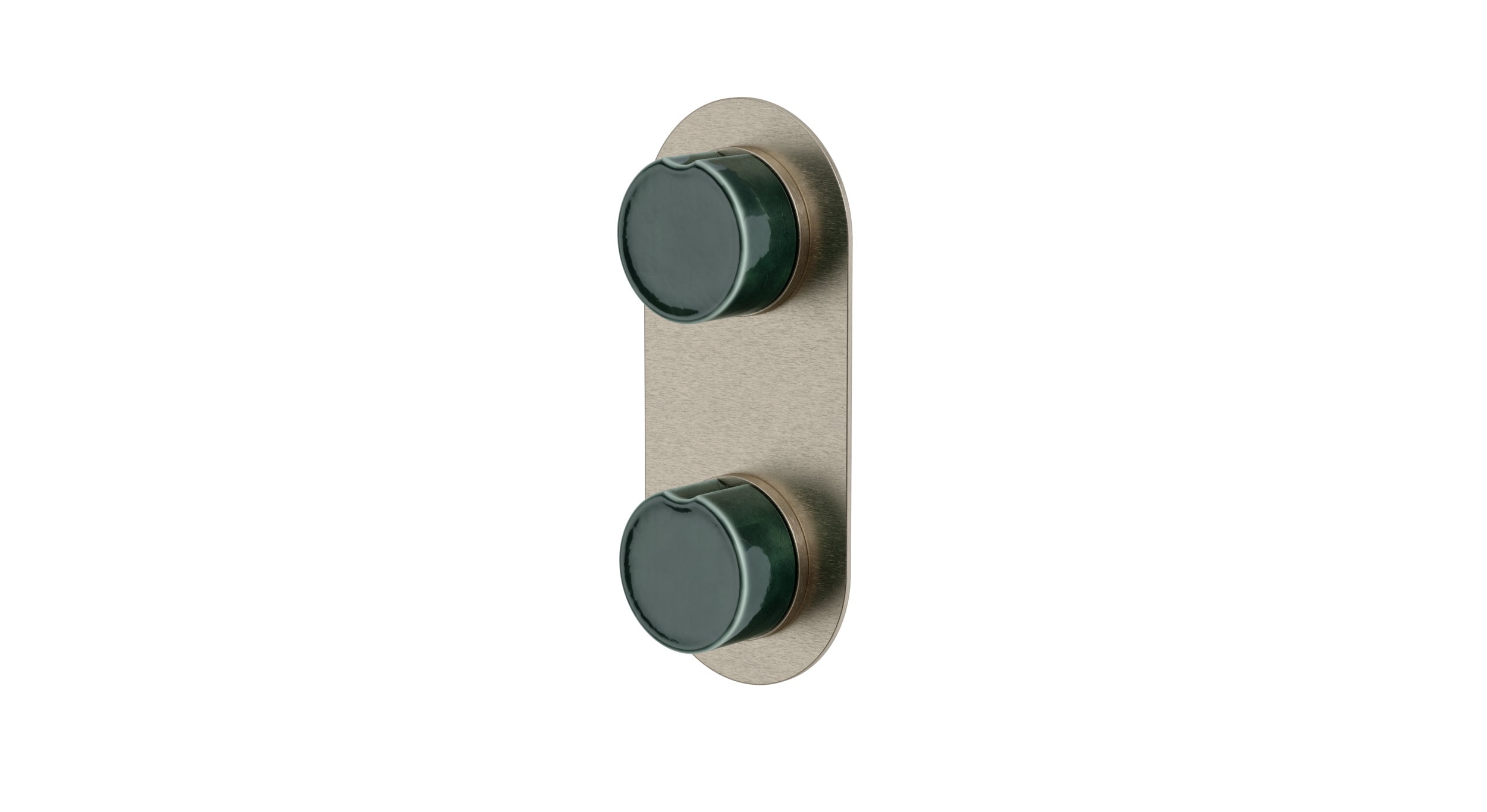 Foundry Two Handle Wall Mount Shower Trim with Groove Ceramic Knob Handles in Satin Nickel