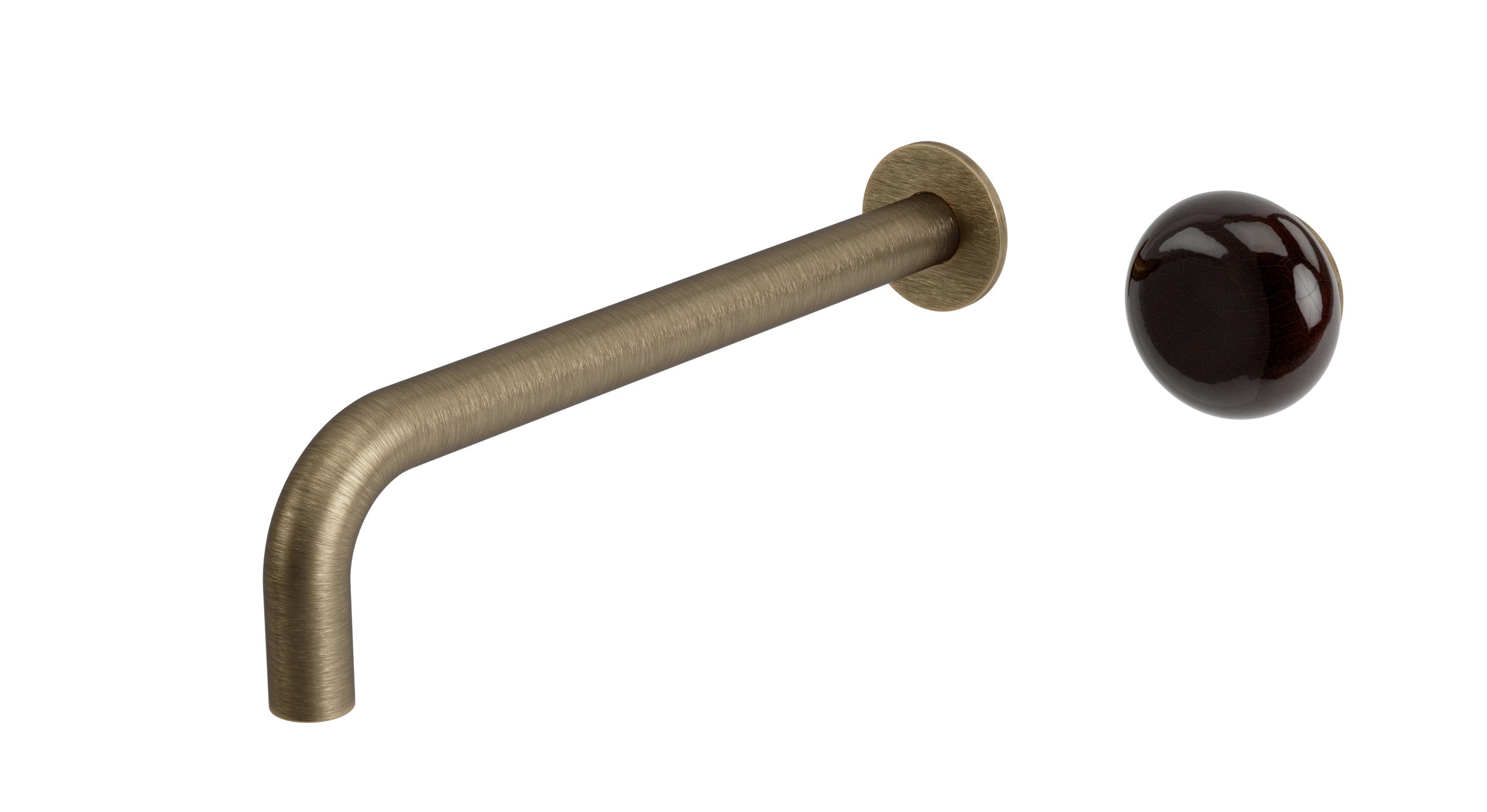 Foundry One Handle Wall Mount 10" Lavatory Faucet with Pebble Ceramic Knob Handle in Antique Brass