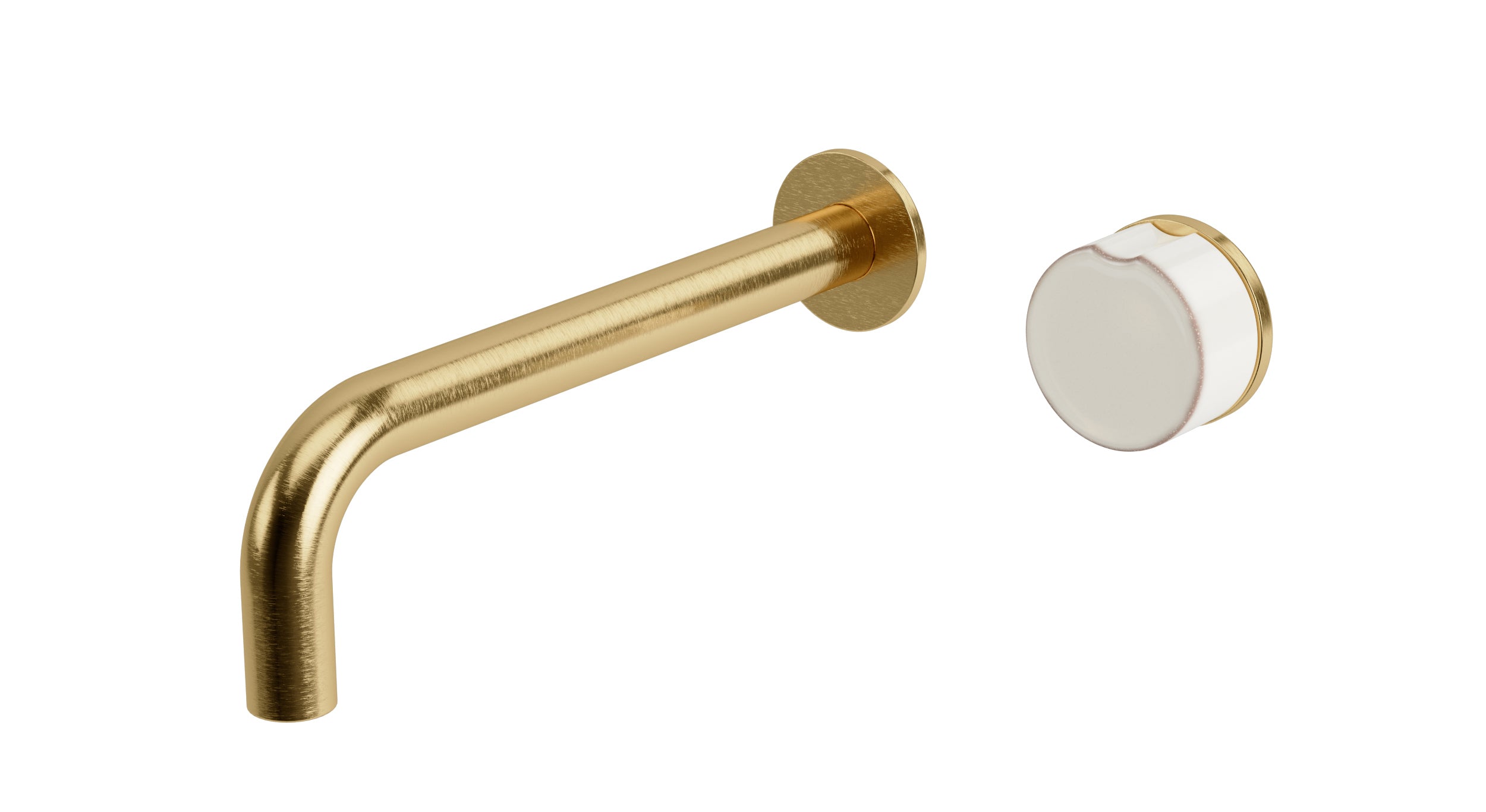 Foundry One Handle Wall Mount 7.5" Lavatory Faucet with Groove Ceramic Knob Handle in Satin Brass