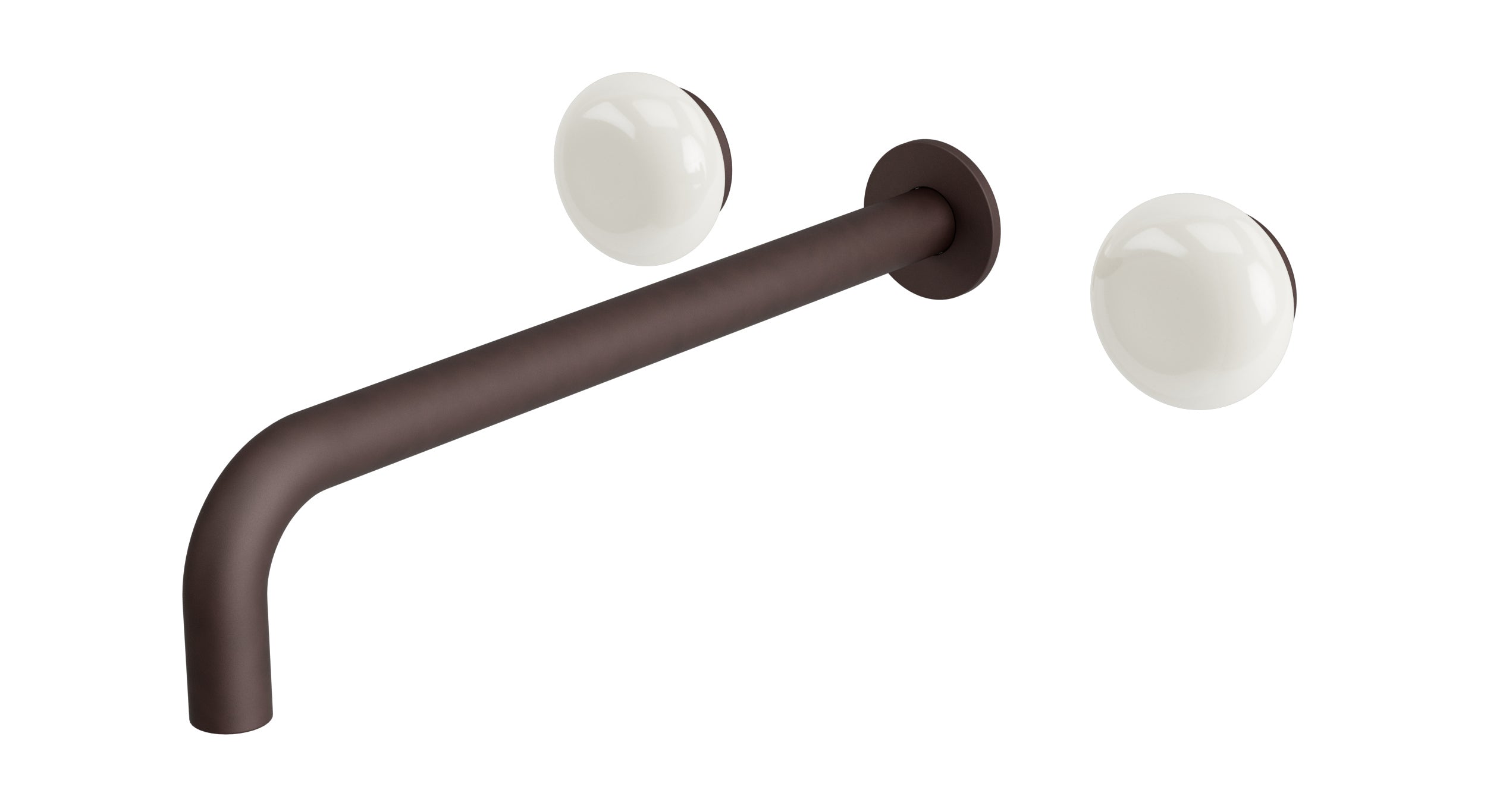 Foundry Two Handle Wall Mount 12" Lavatory Faucet with Pebble Ceramic Knob Handles in Architectural Copper