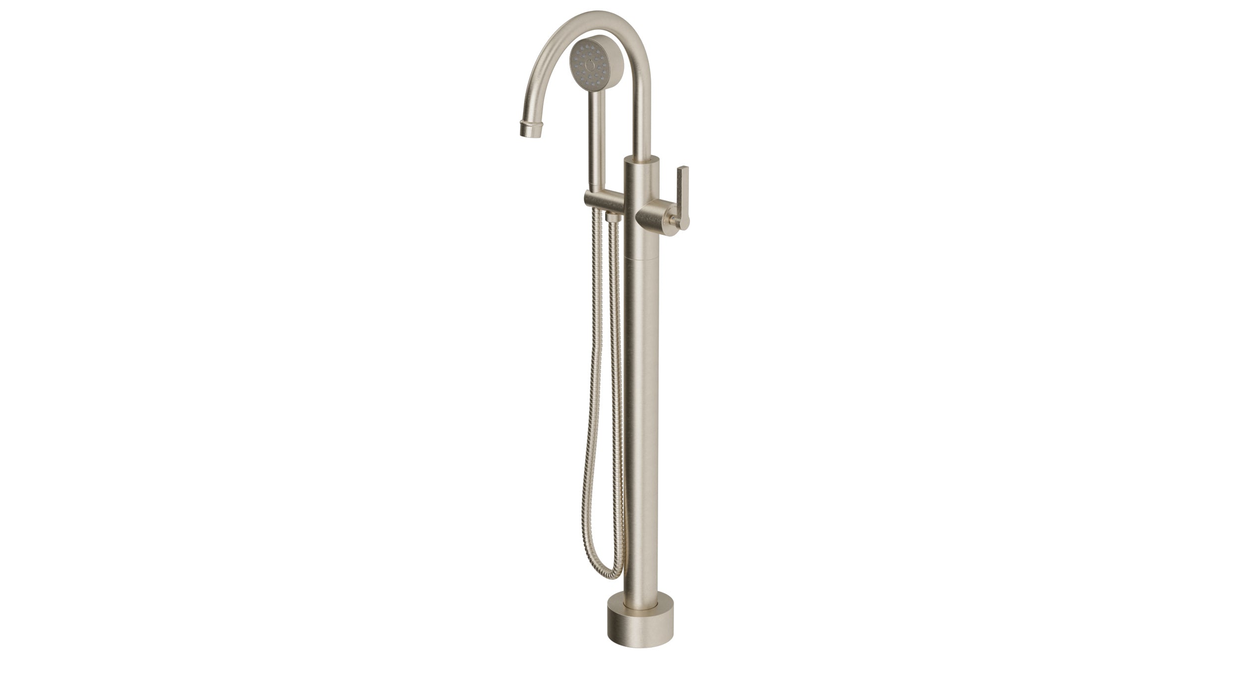 Emerson One Handle Floor Mount Gooseneck Bath Trim with Hand Shower and Classic Lever Handle in Satin Nickel