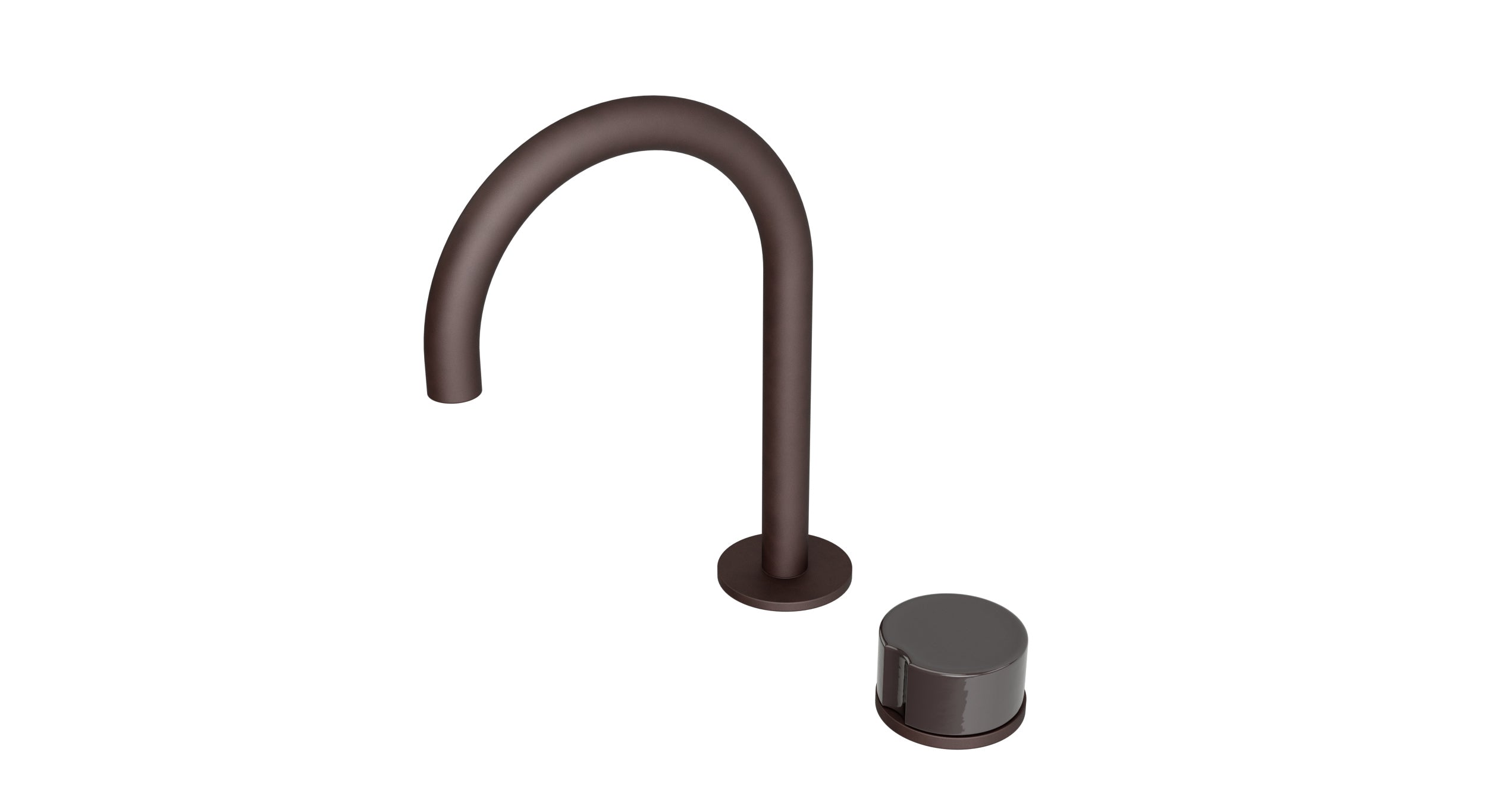 Foundry One Handle Deck Mount Gooseneck Lavatory Faucet with Groove Ceramic Knob Handle in Architectural Copper