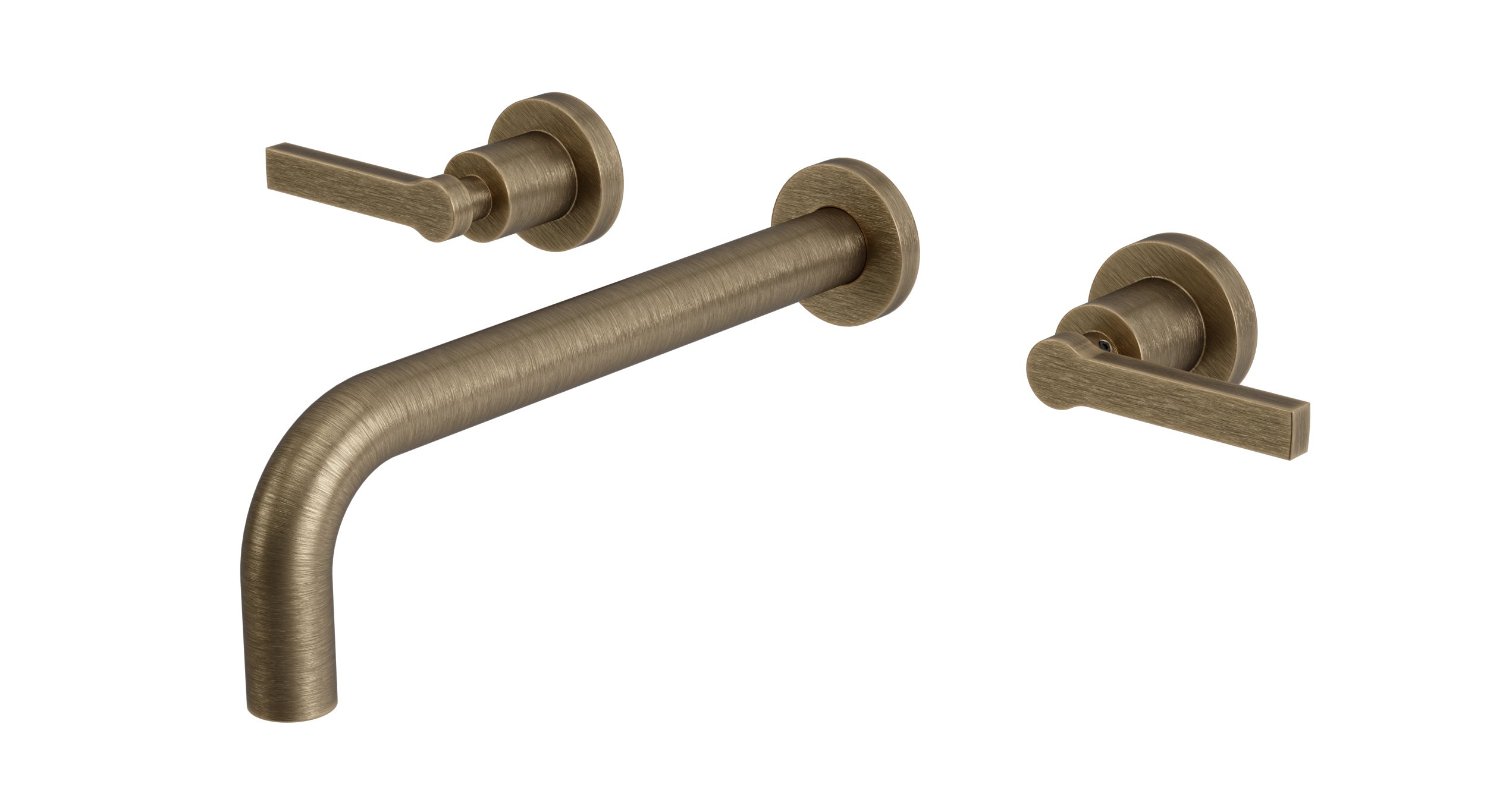 Flatiron Two Handle Wall Mount 10" Lavatory Faucet with Linear Lever Handles in Antique Brass