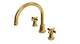 Emerson Two Handle Deck Mount Gooseneck Bath Trim with Defined Cross Handles in French Brass
