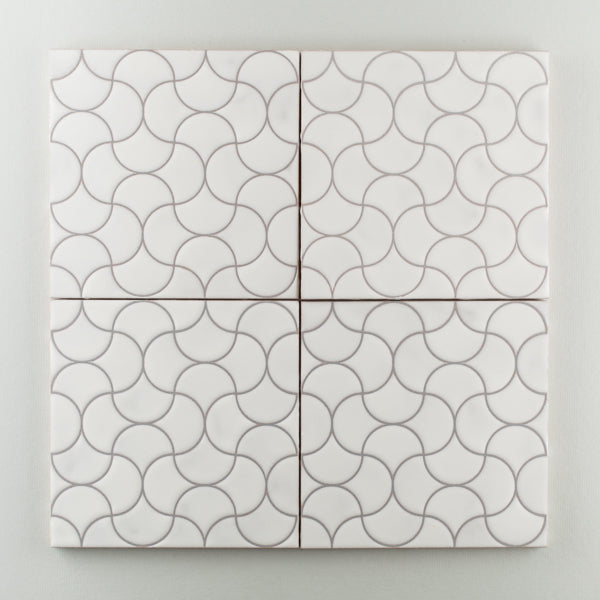 8x8 Handpainted Tile Interlaced Birds in Neutral Motif