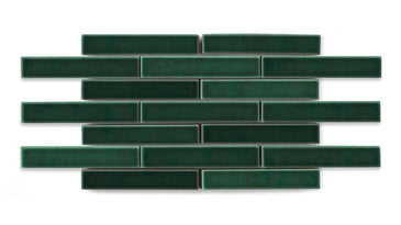 1x6 Half Offset Sheeted Original Ceramic Mosaic Tile in Evergreen Gloss