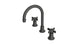Emerson Two Handle Deck Mount Gooseneck Lavatory Faucet with Defined Cross Handles in Blackened Nickel