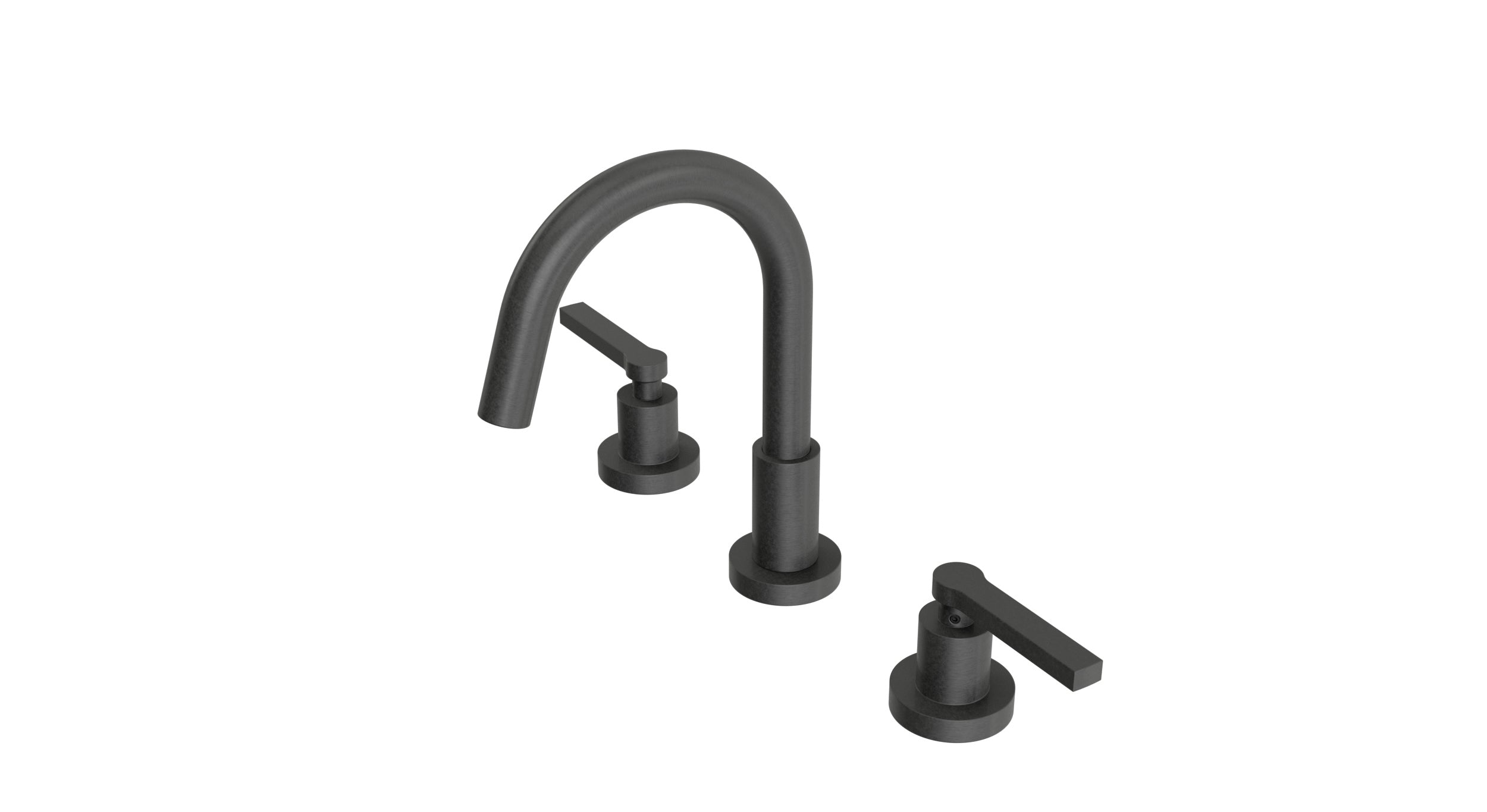 Flatiron Two Handle Deck Mount Short Gooseneck Lavatory Faucet with Linear Lever Handles in Blackened Nickel