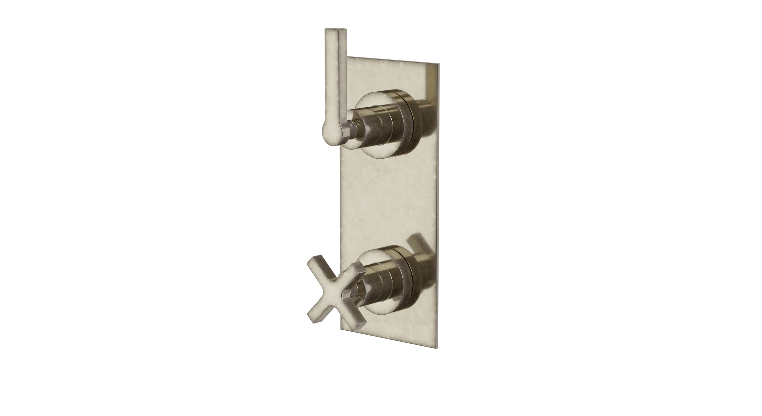 Flatiron Two Handle Wall Mount Shower Trim with Linear Cross/Linear Lever Handles in French Nickel