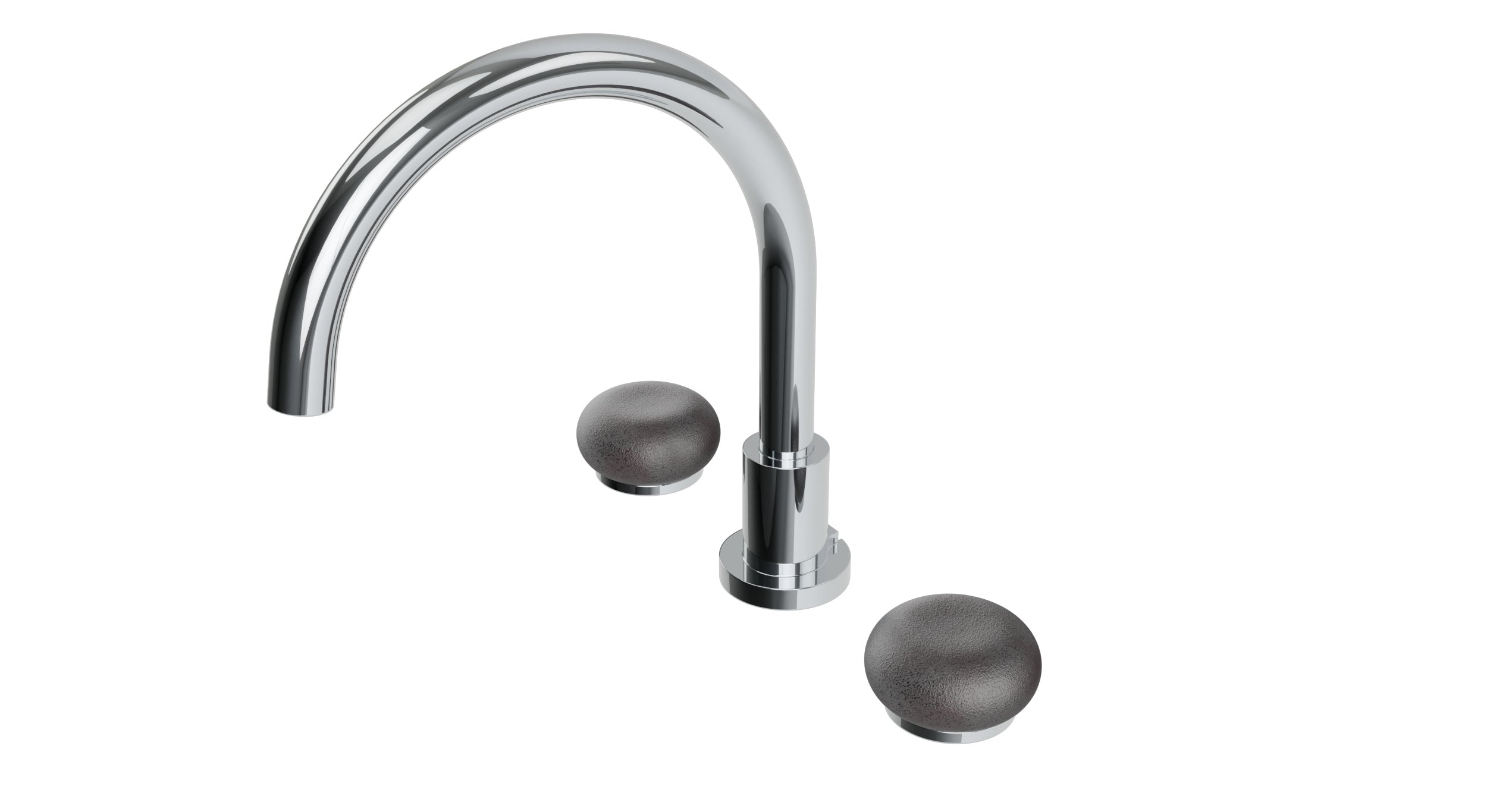 Foundry Two Handle Deck Mount Gooseneck Bath Trim with Pebble Ceramic Knob Handles in Polished Chrome