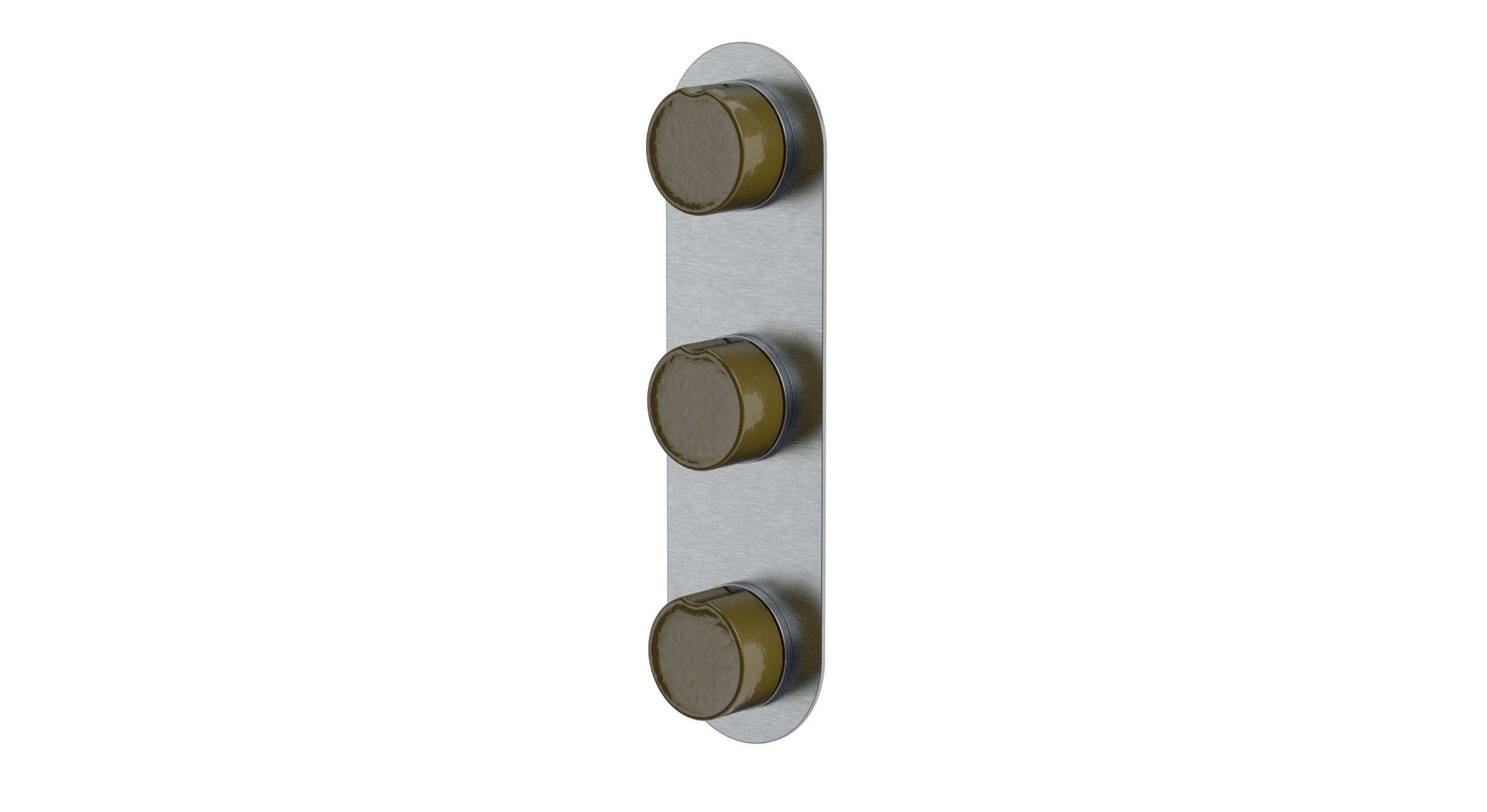 Foundry Three Handle Wall Mount Shower Trim with Groove Ceramic Knob Handles in Satin Chrome