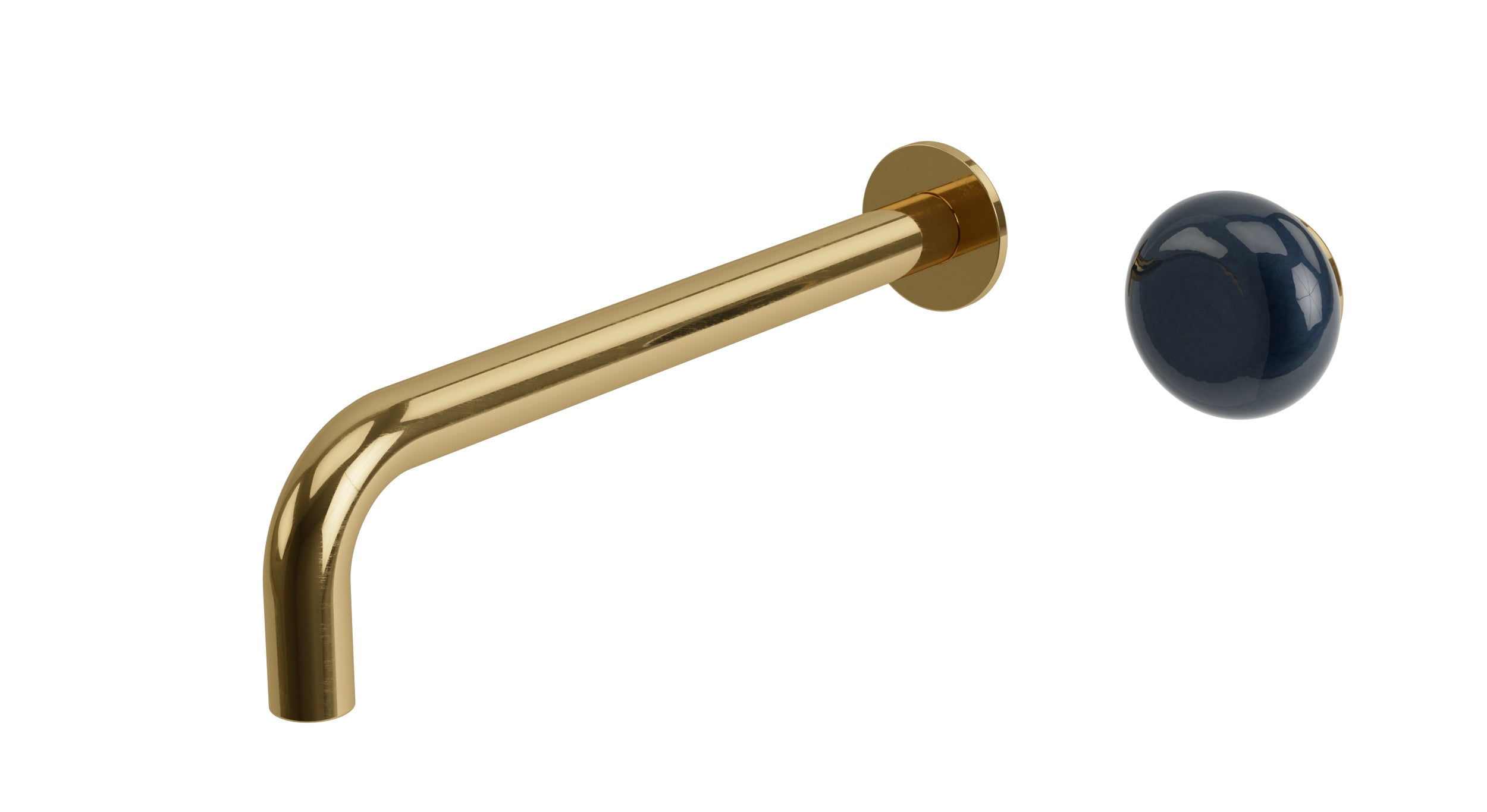 Foundry One Handle Wall Mount 10" Lavatory Faucet with Pebble Ceramic Knob Handle in Uncoated Polished Brass