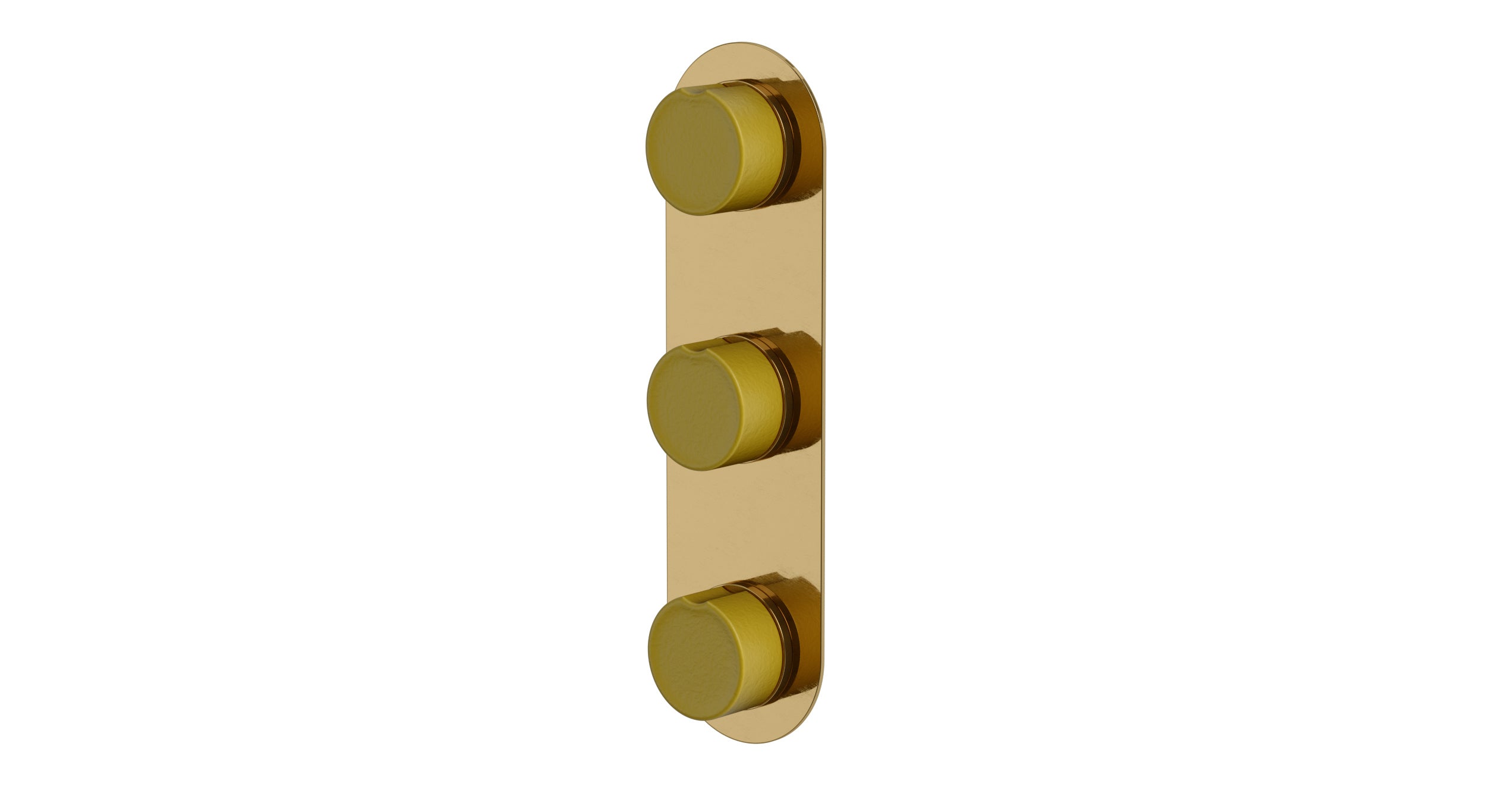 Foundry Three Handle Wall Mount Shower Trim with Groove Ceramic Knob Handles in Uncoated Polished Brass
