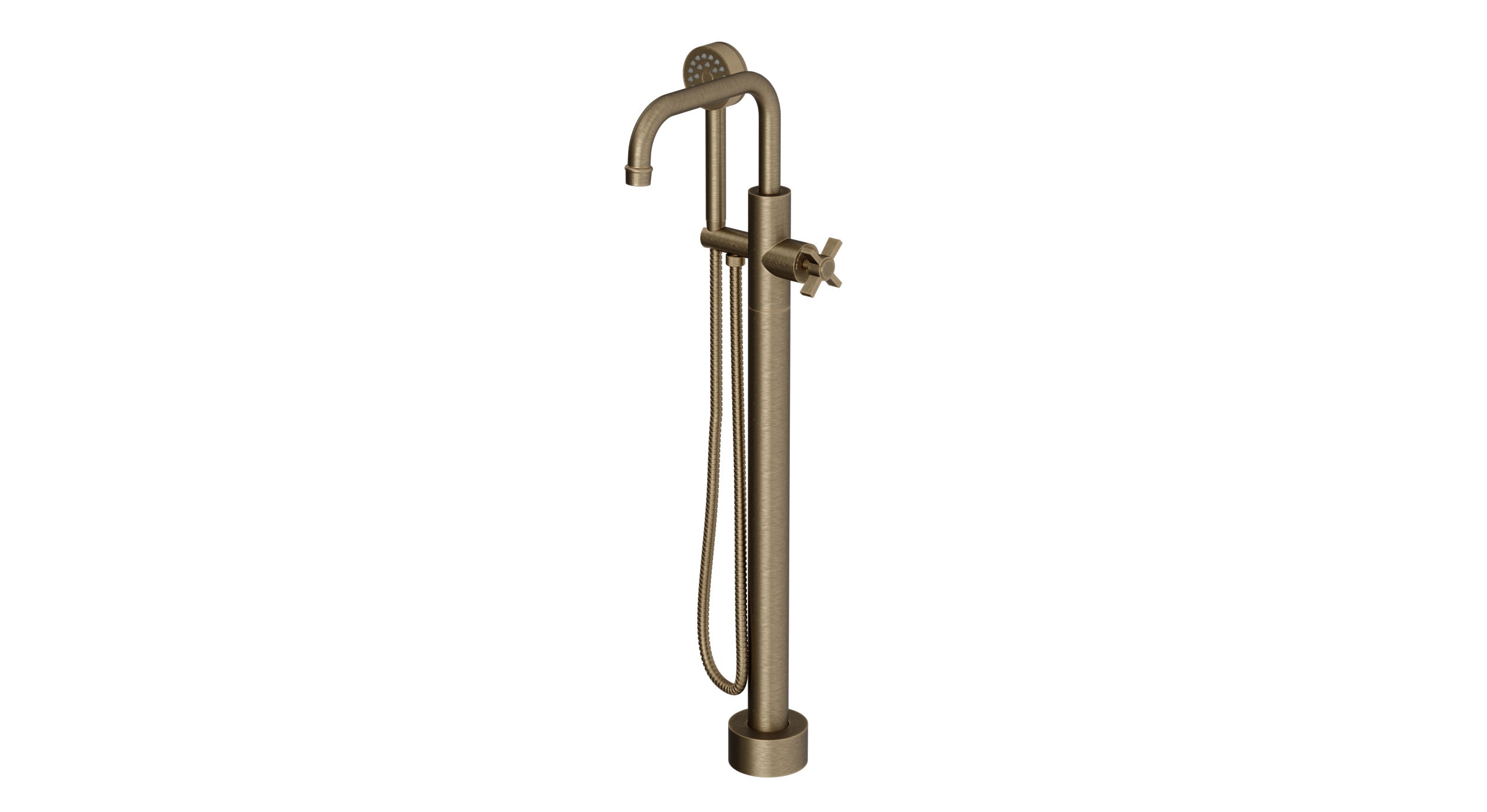 Emerson One Handle Floor Mount Squaretop Bath Trim with Hand Shower and Defined Cross Handle in Antique Brass