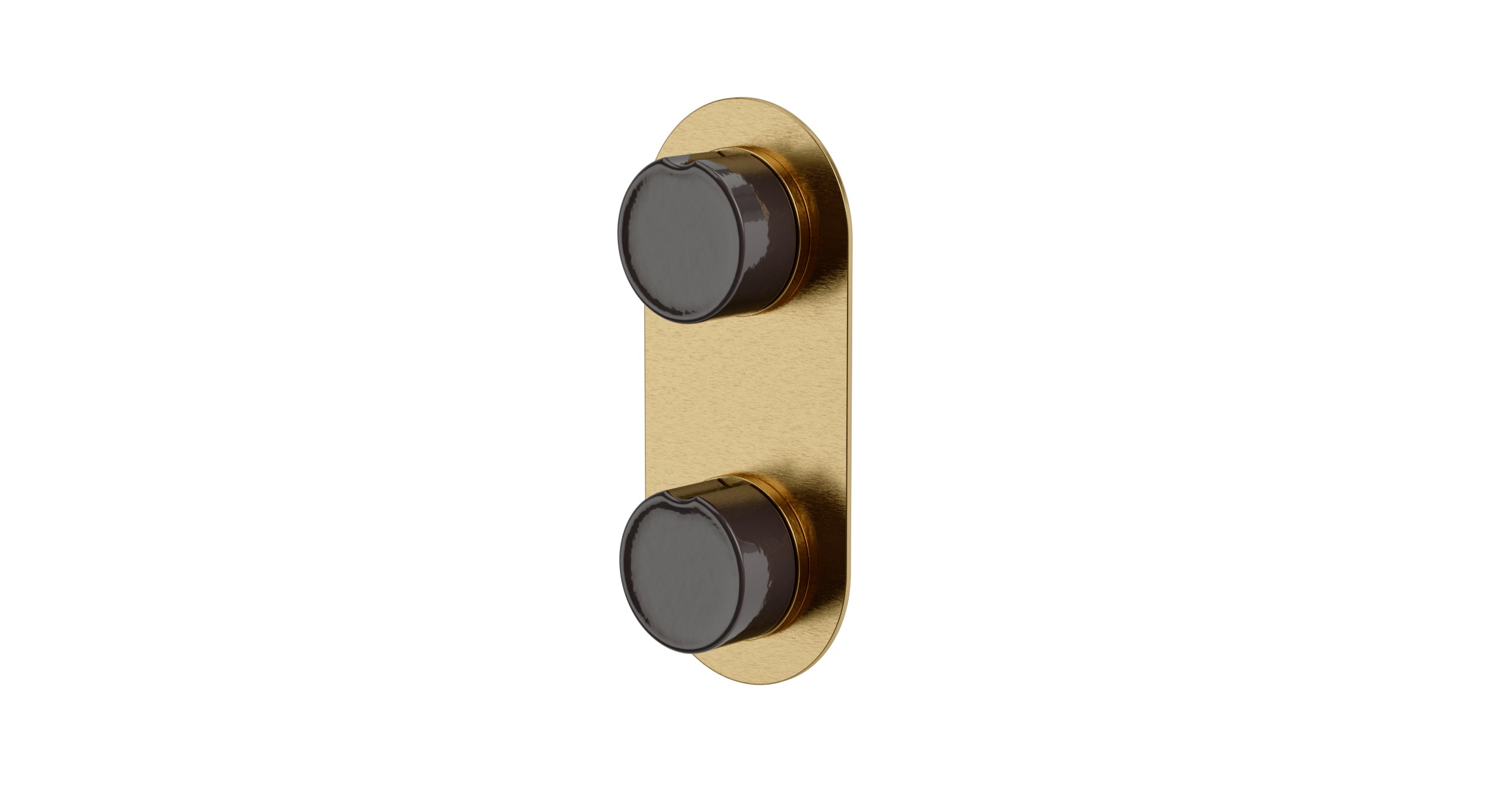Foundry Two Handle Wall Mount Shower Trim with Groove Ceramic Knob Handles in Satin Brass