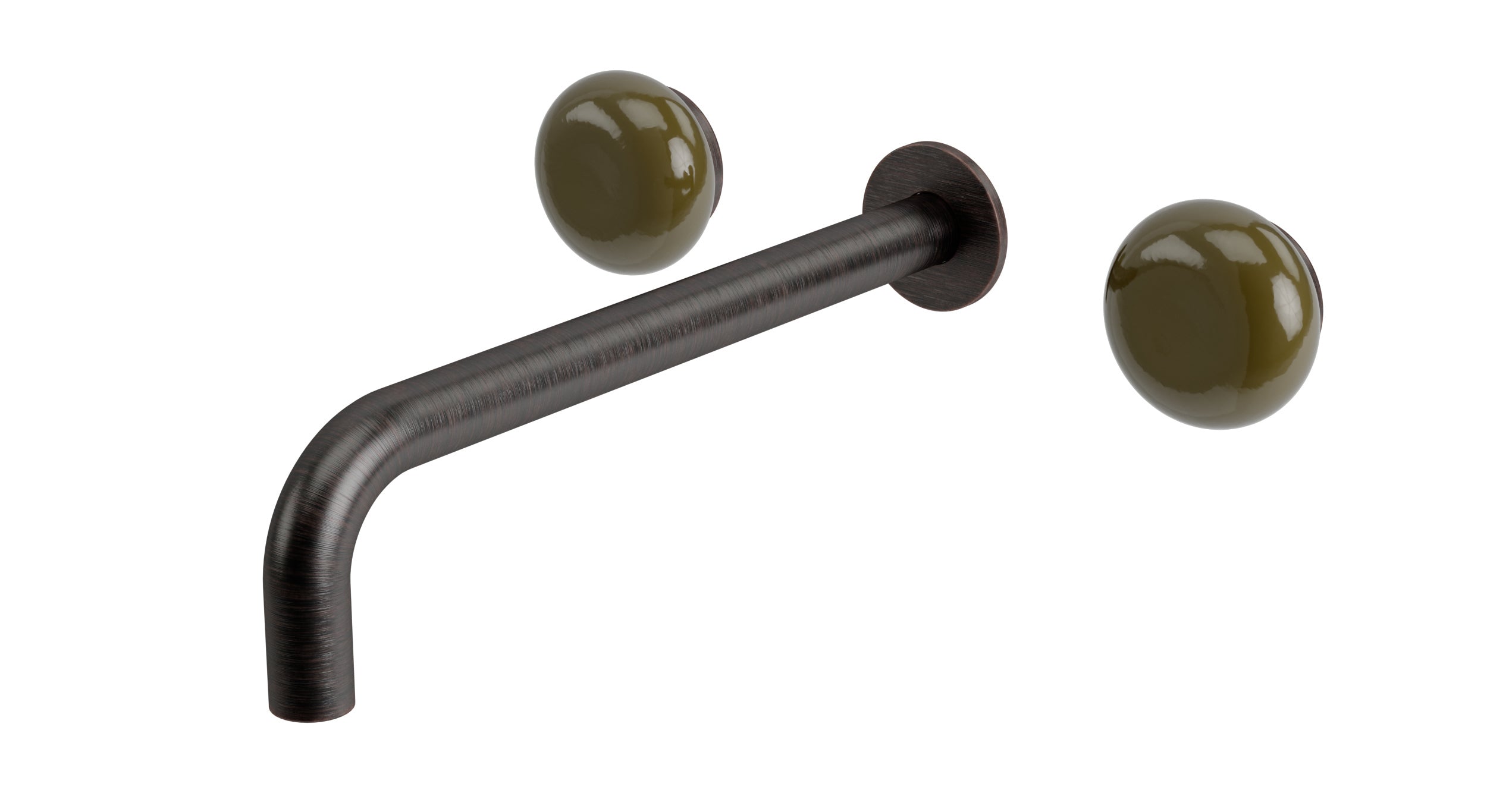 Foundry Two Handle Wall Mount 10" Lavatory Faucet with Pebble Ceramic Knob Handles in Antique Bronze