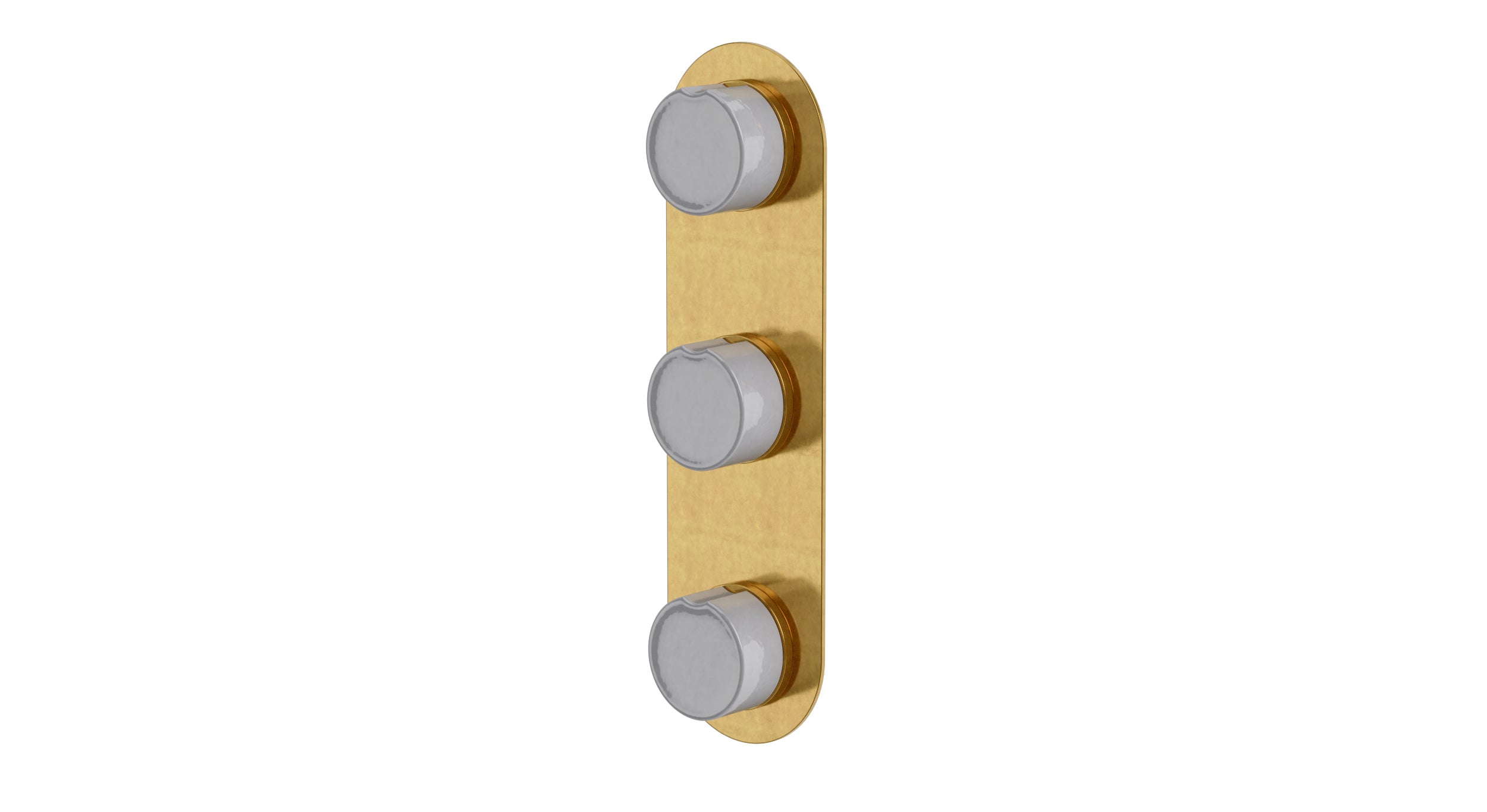 Foundry Three Handle Wall Mount Shower Trim with Groove Ceramic Knob Handles in French Brass