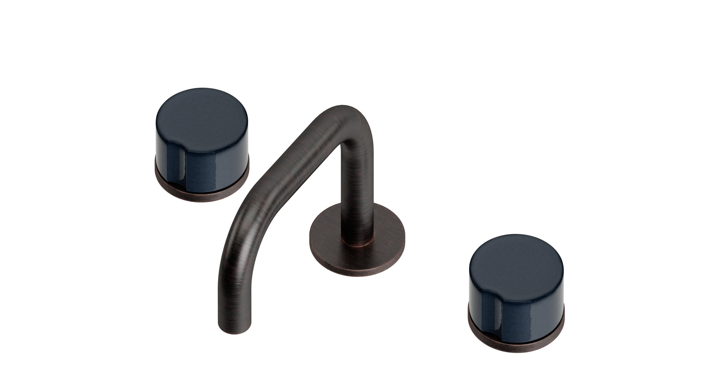 Foundry Two Handle Deck Mount Squaretop Lavatory Faucet with Groove Ceramic Knob Handles in Antique Bronze