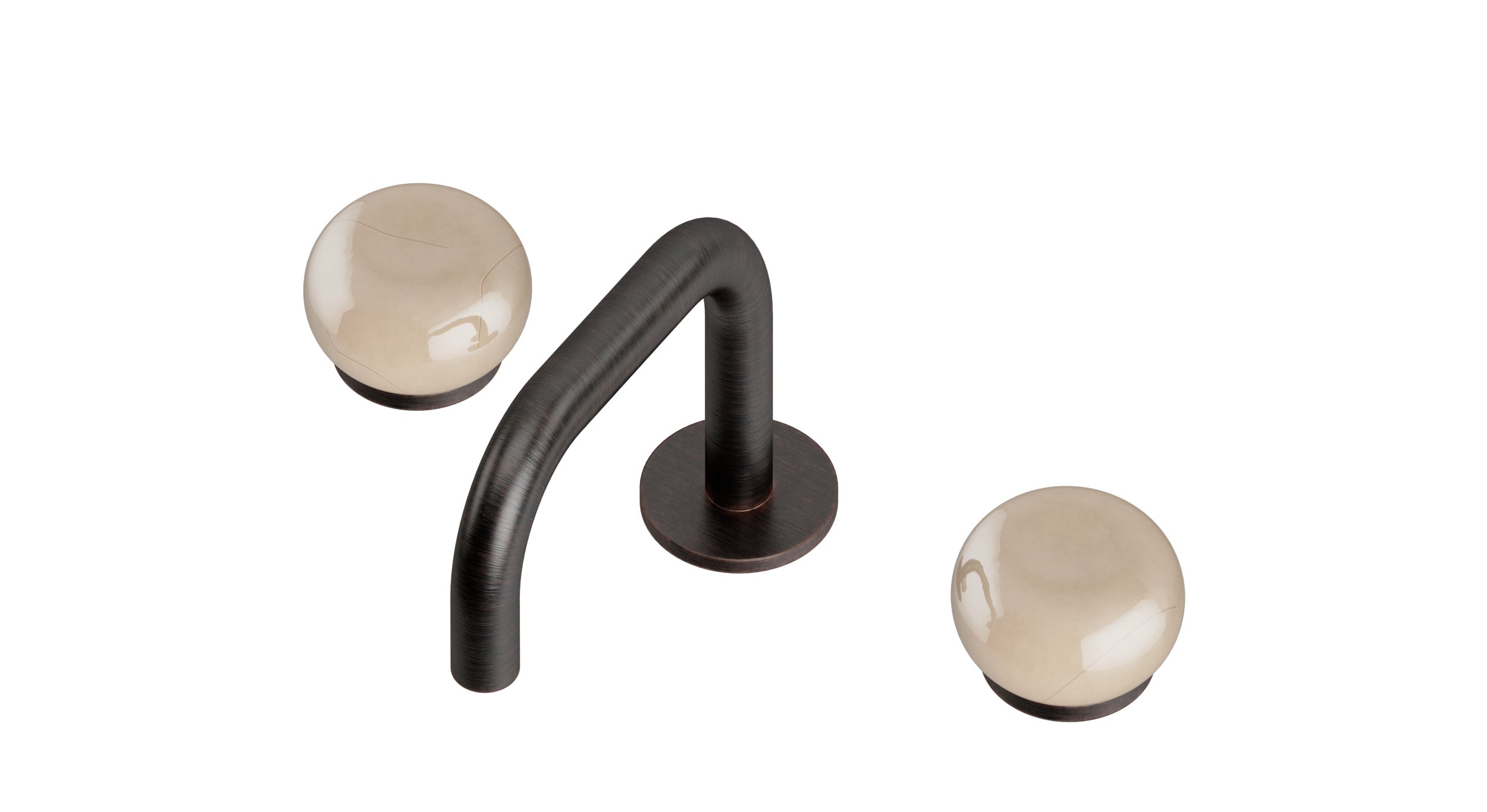 Foundry Two Handle Deck Mount Squaretop Lavatory Faucet with Pebble Ceramic Knob Handles in Antique Bronze