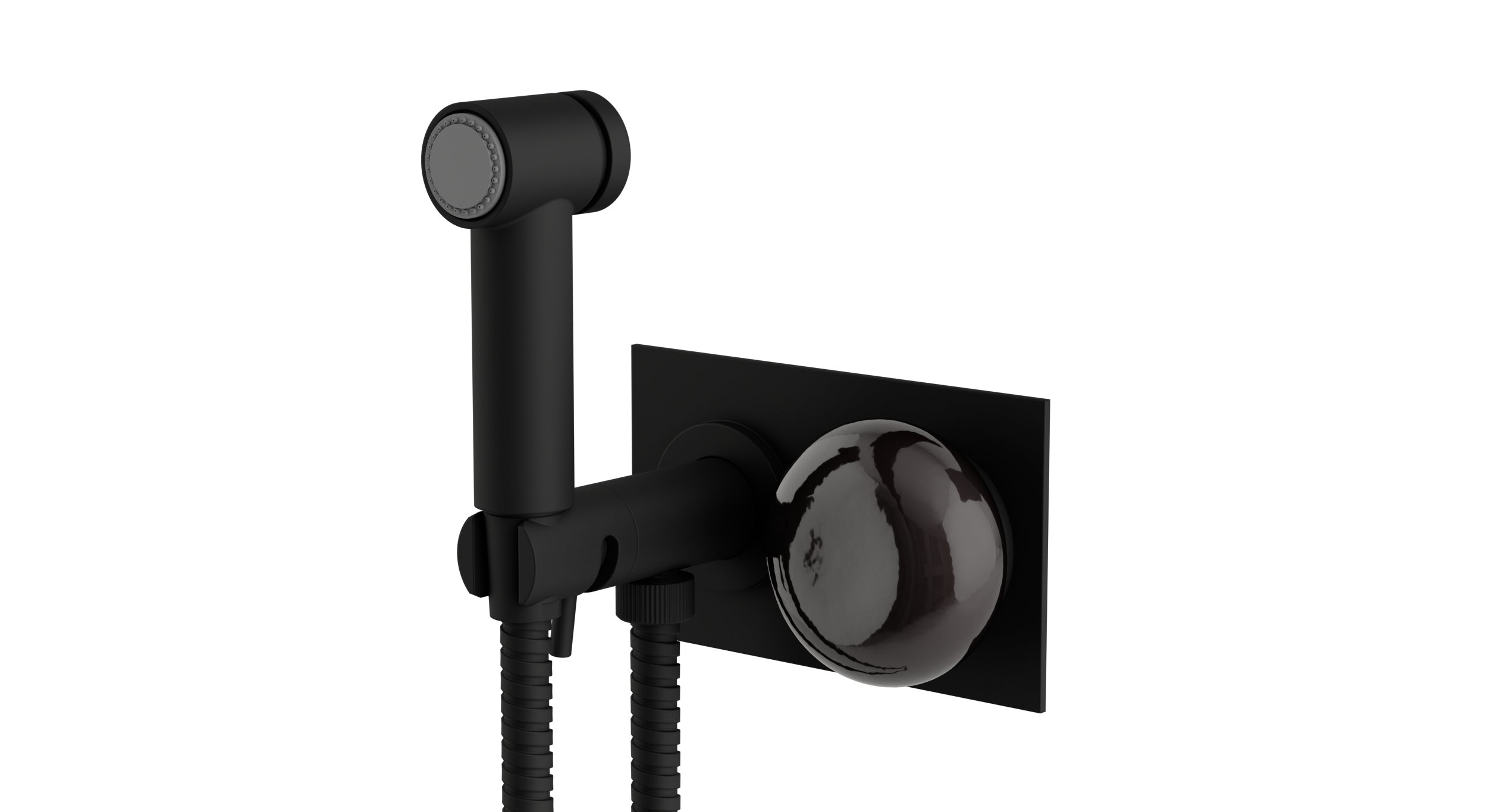 Foundry One Handle Wall Mount Bidet Trim with Pebble Ceramic Knob Handle in Matte Black