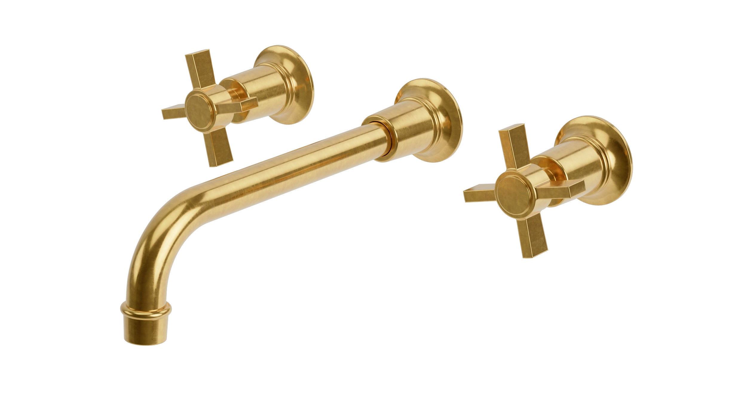 Emerson Two Handle Wall Mount 10" Lavatory Faucet with Defined Cross Handles in French Brass