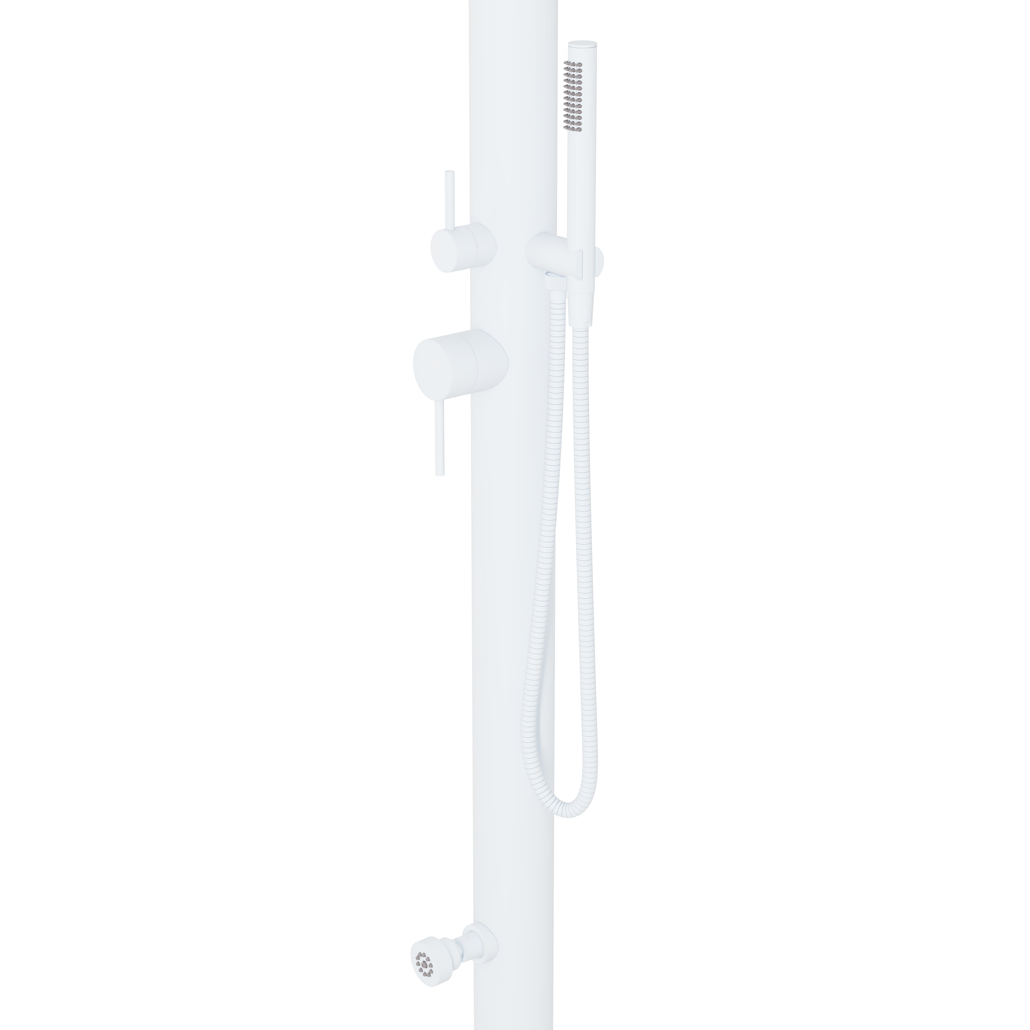 Contour Outdoor Shower Pressure Balance with 12" Rain Head, Hand Shower, and Foot Wash in Matte White