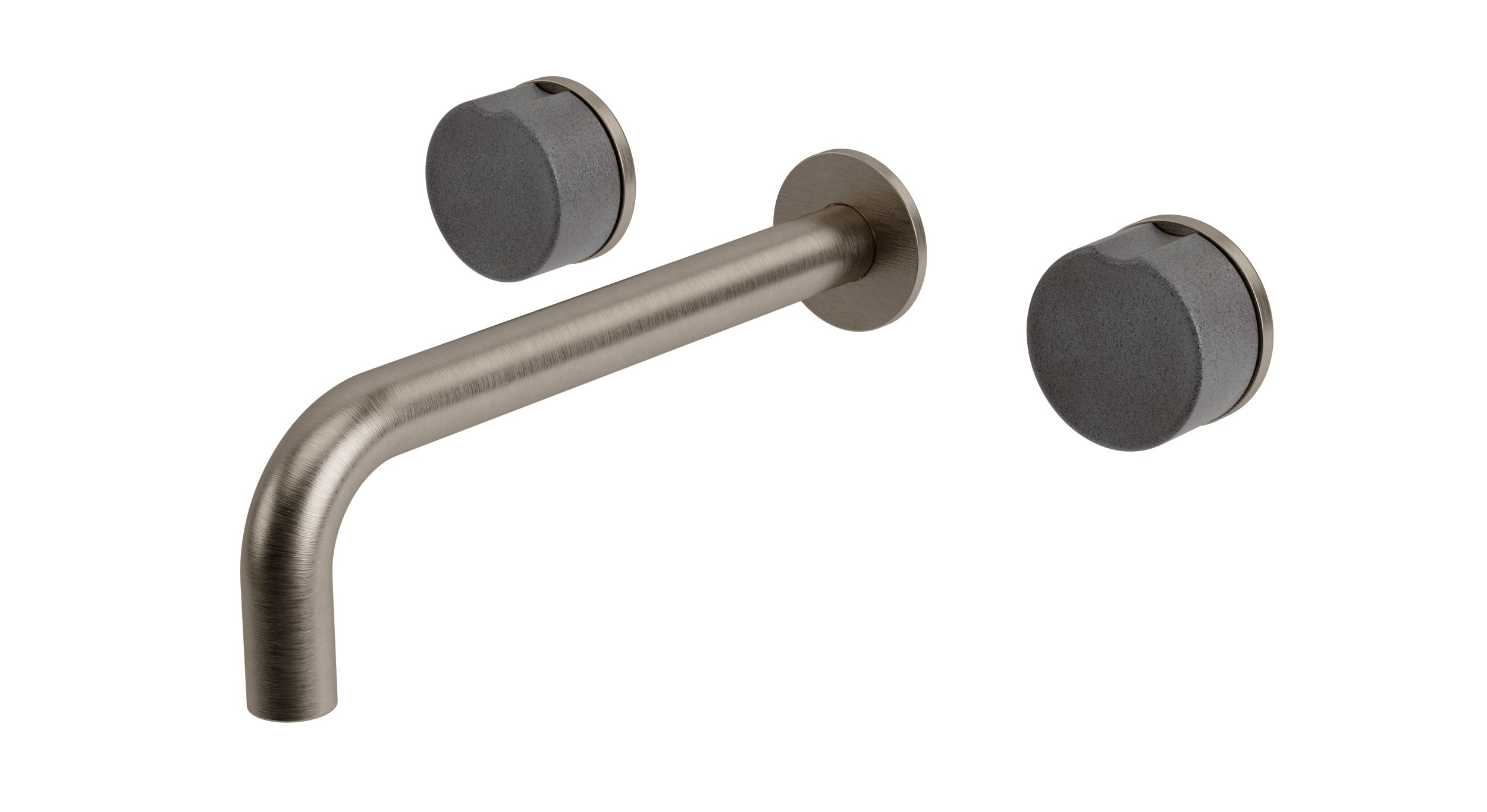 Foundry Two Handle Wall Mount 7.5" Lavatory Faucet with Groove Ceramic Knob Handles in Antique Nickel