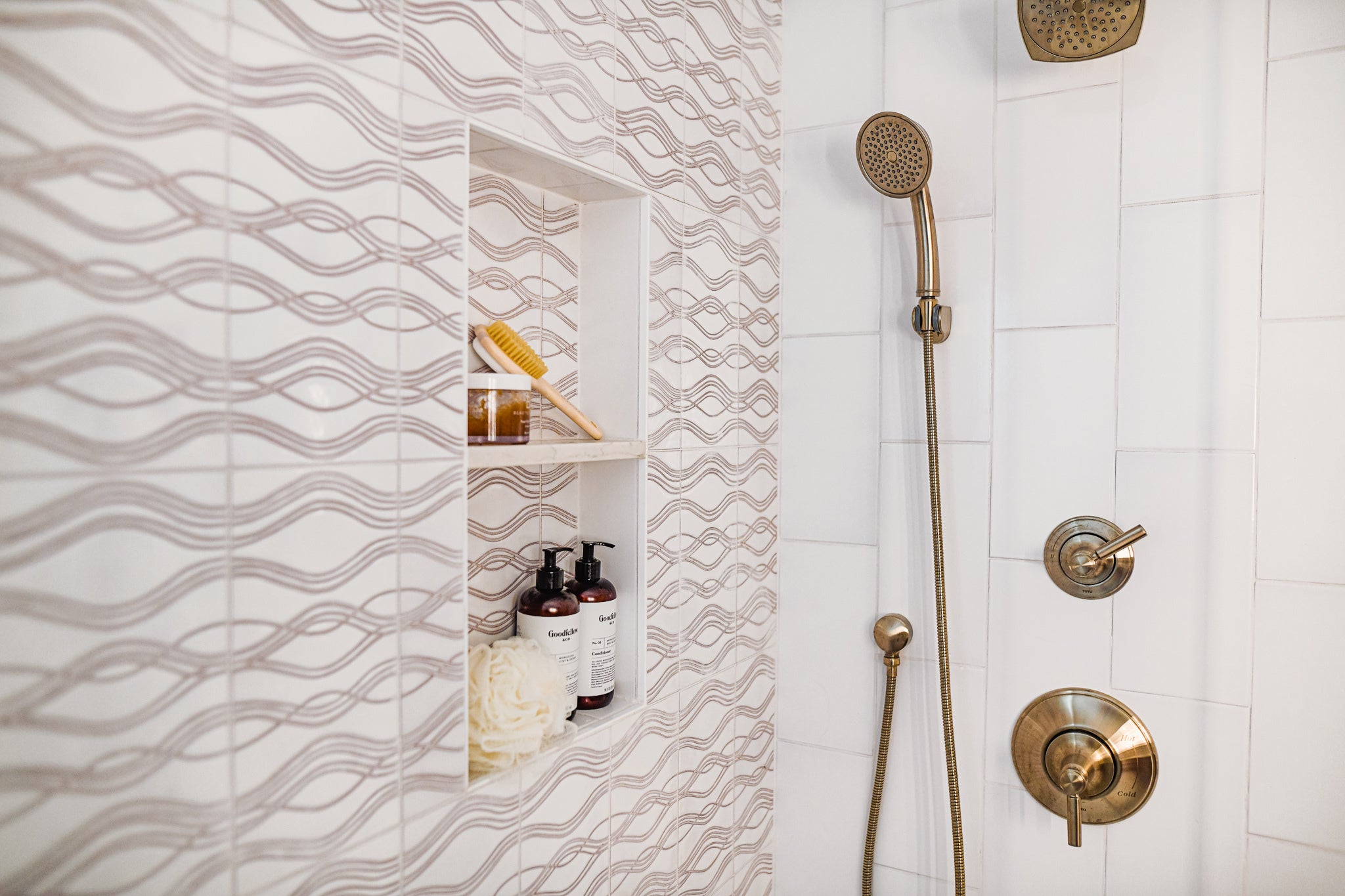 6x12 Handpainted Tile Ripple in Neutral Motif