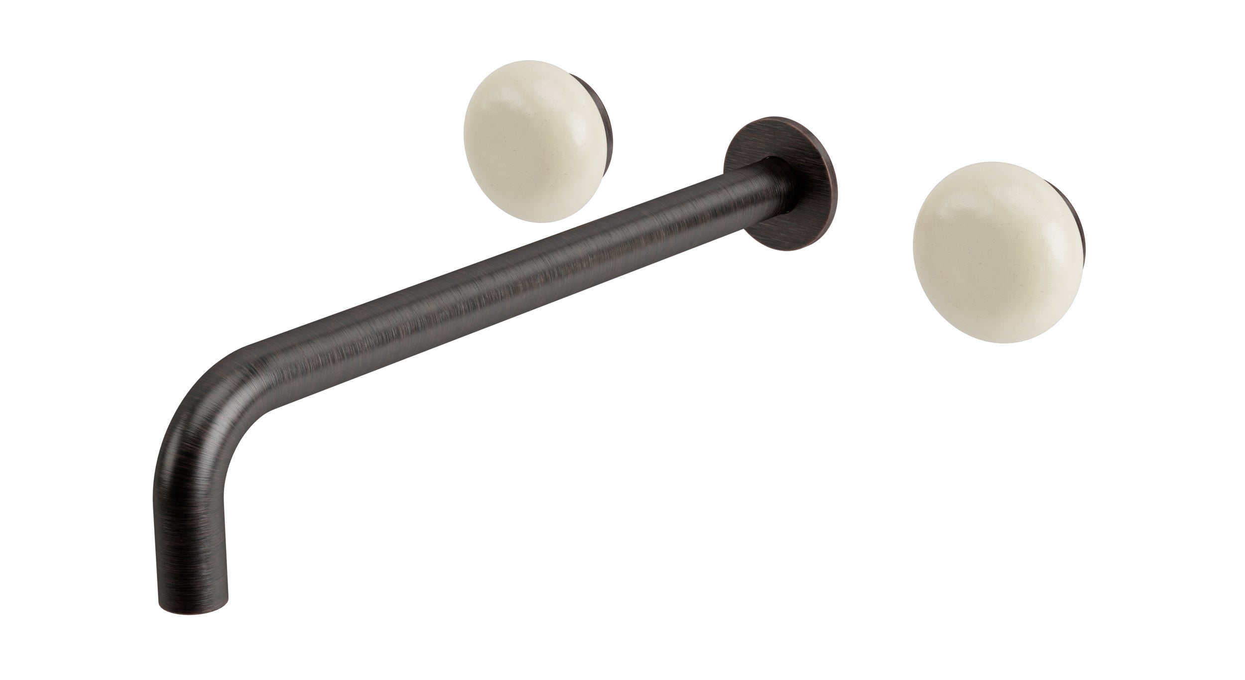 Foundry Two Handle Wall Mount 12" Lavatory Faucet with Pebble Ceramic Knob Handles in Antique Bronze