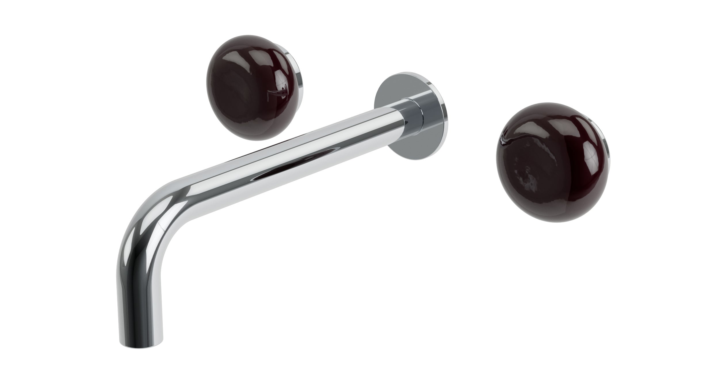 Foundry Two Handle Wall Mount 7.5" Lavatory Faucet with Pebble Ceramic Knob Handles in Polished Chrome