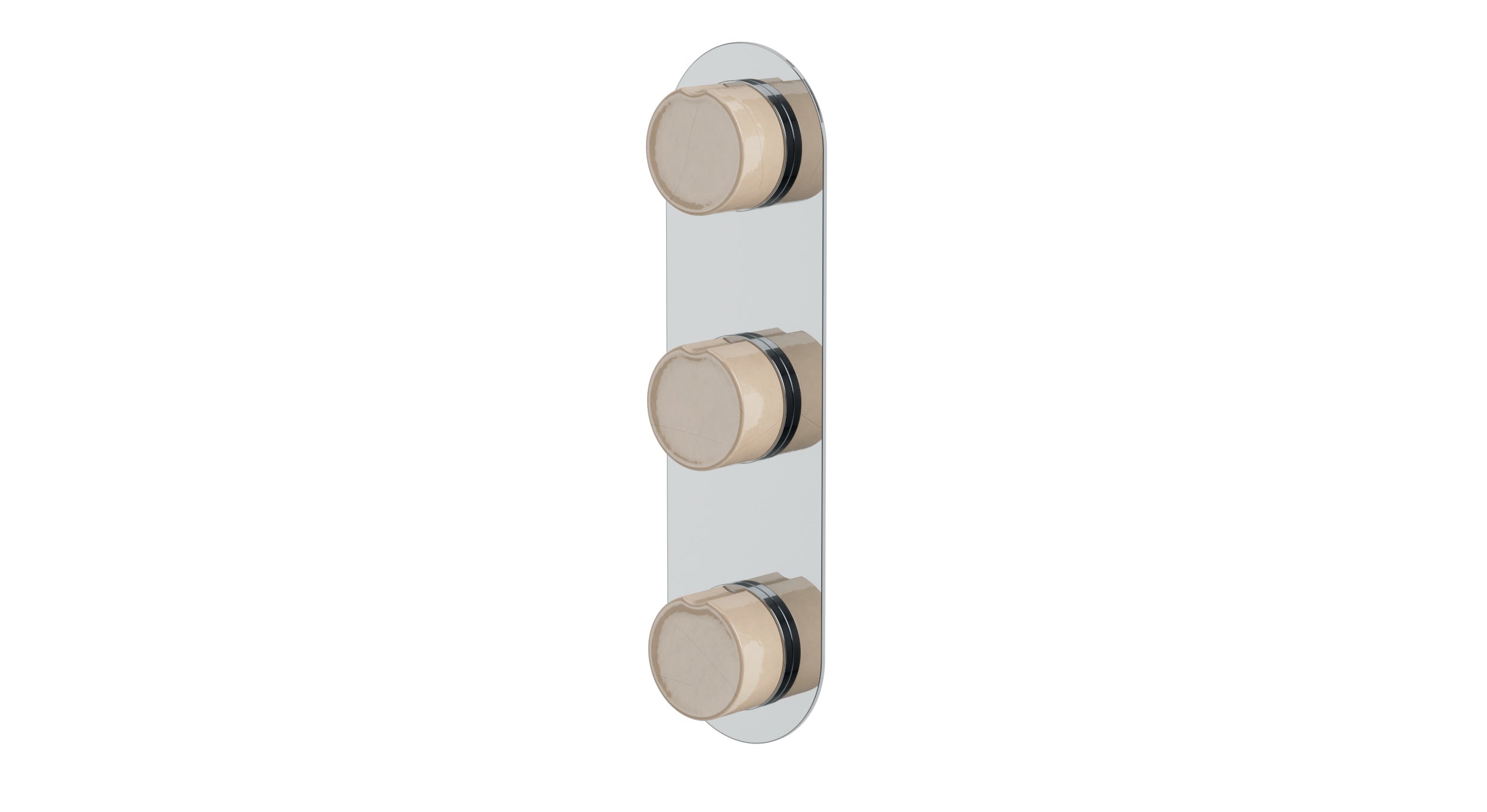 Foundry Three Handle Wall Mount Shower Trim with Groove Ceramic Knob Handles in Polished Chrome
