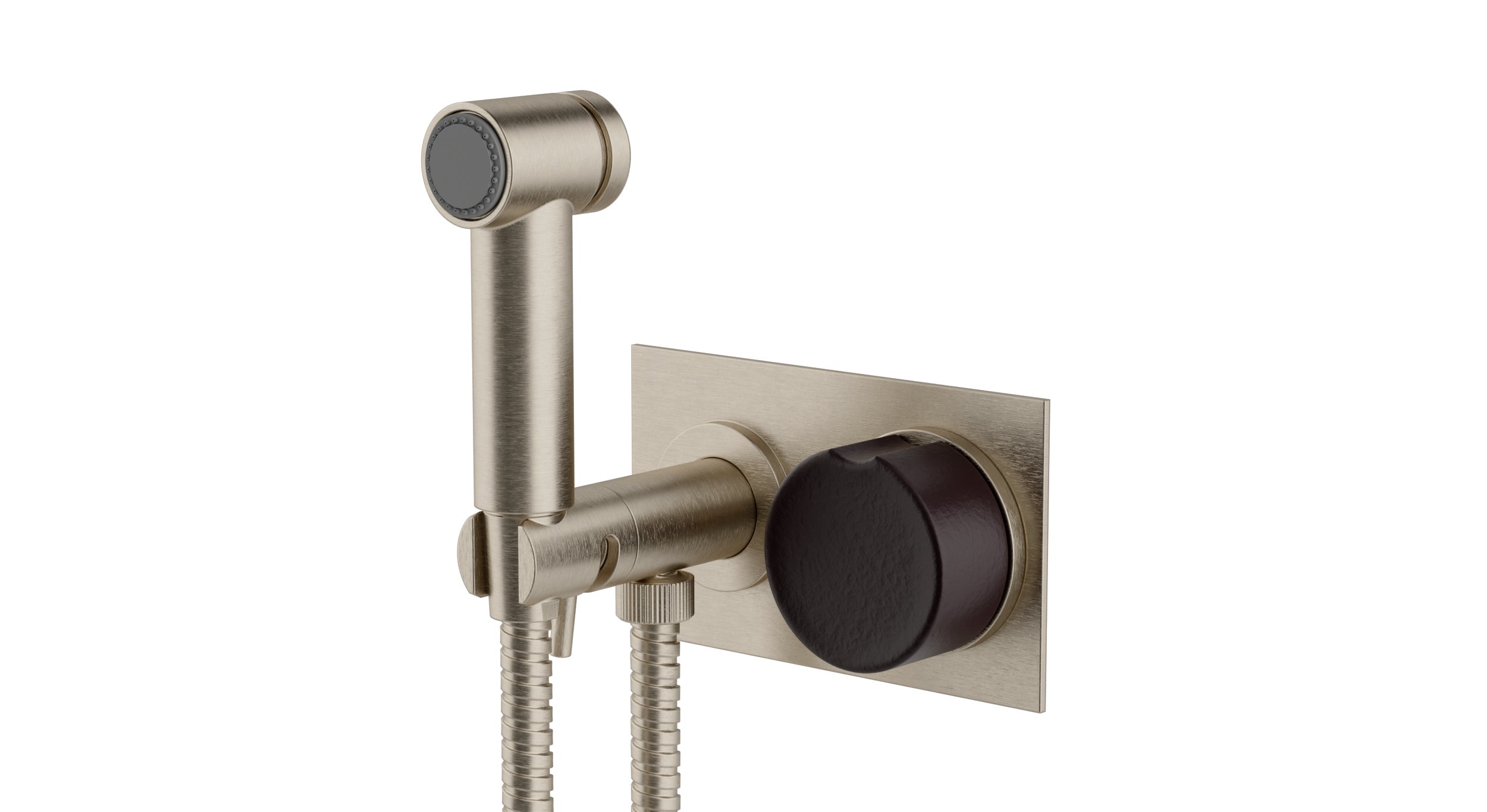 Foundry One Handle Wall Mount Bidet Trim with Groove Ceramic Knob Handle in Satin Nickel
