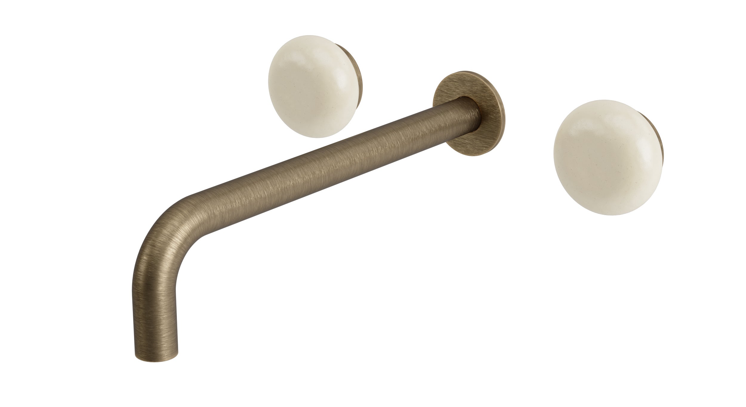 Foundry Two Handle Wall Mount 10" Lavatory Faucet with Pebble Ceramic Knob Handles in Antique Nickel