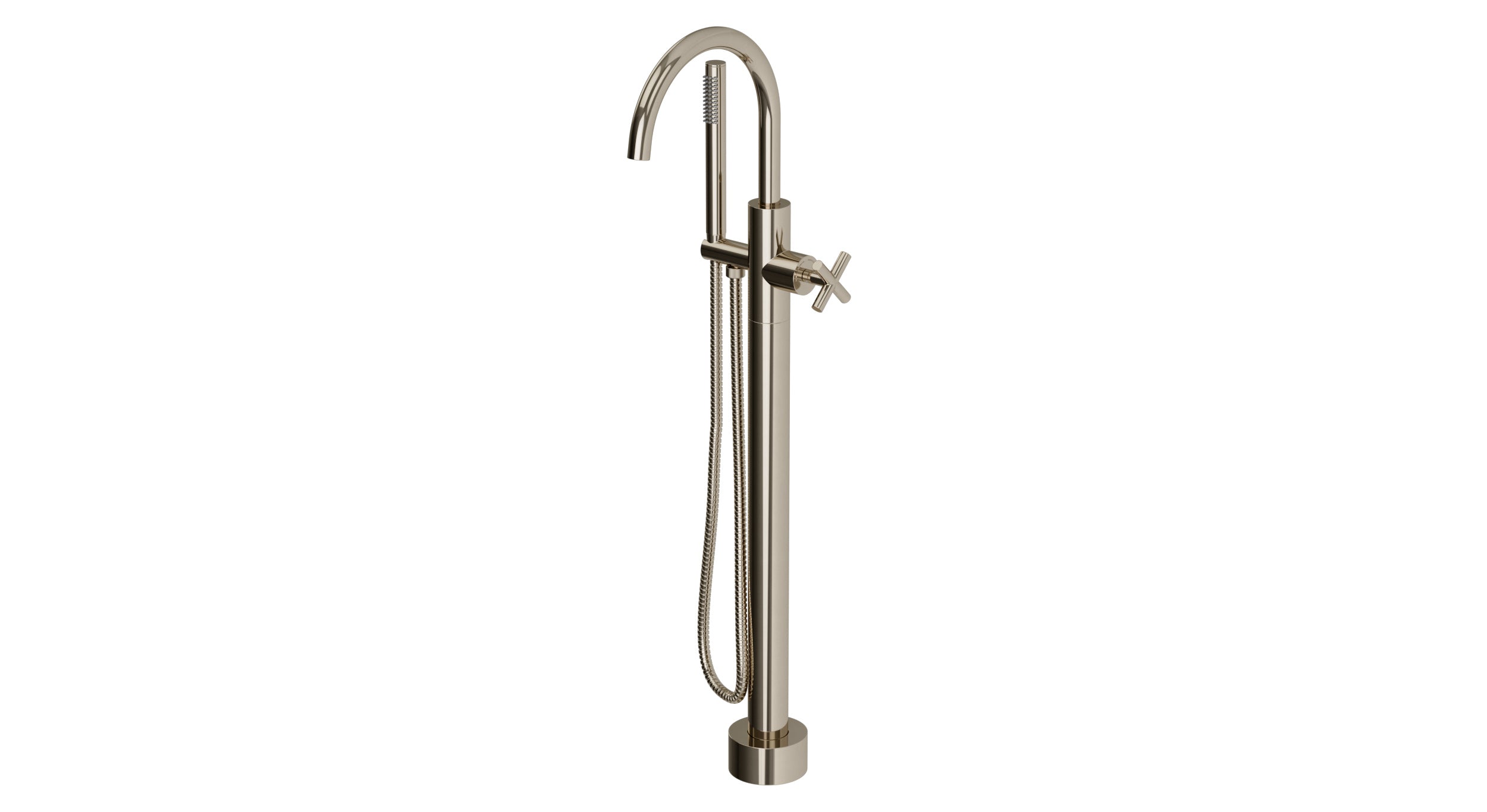 Contour One Handle Floor Mount Gooseneck Bath Trim with Hand Shower and Soft Cross Handle