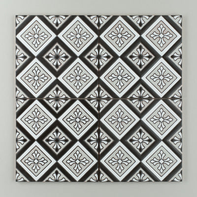 8x8 Handpainted Sample Murietta  in Black & White Motif