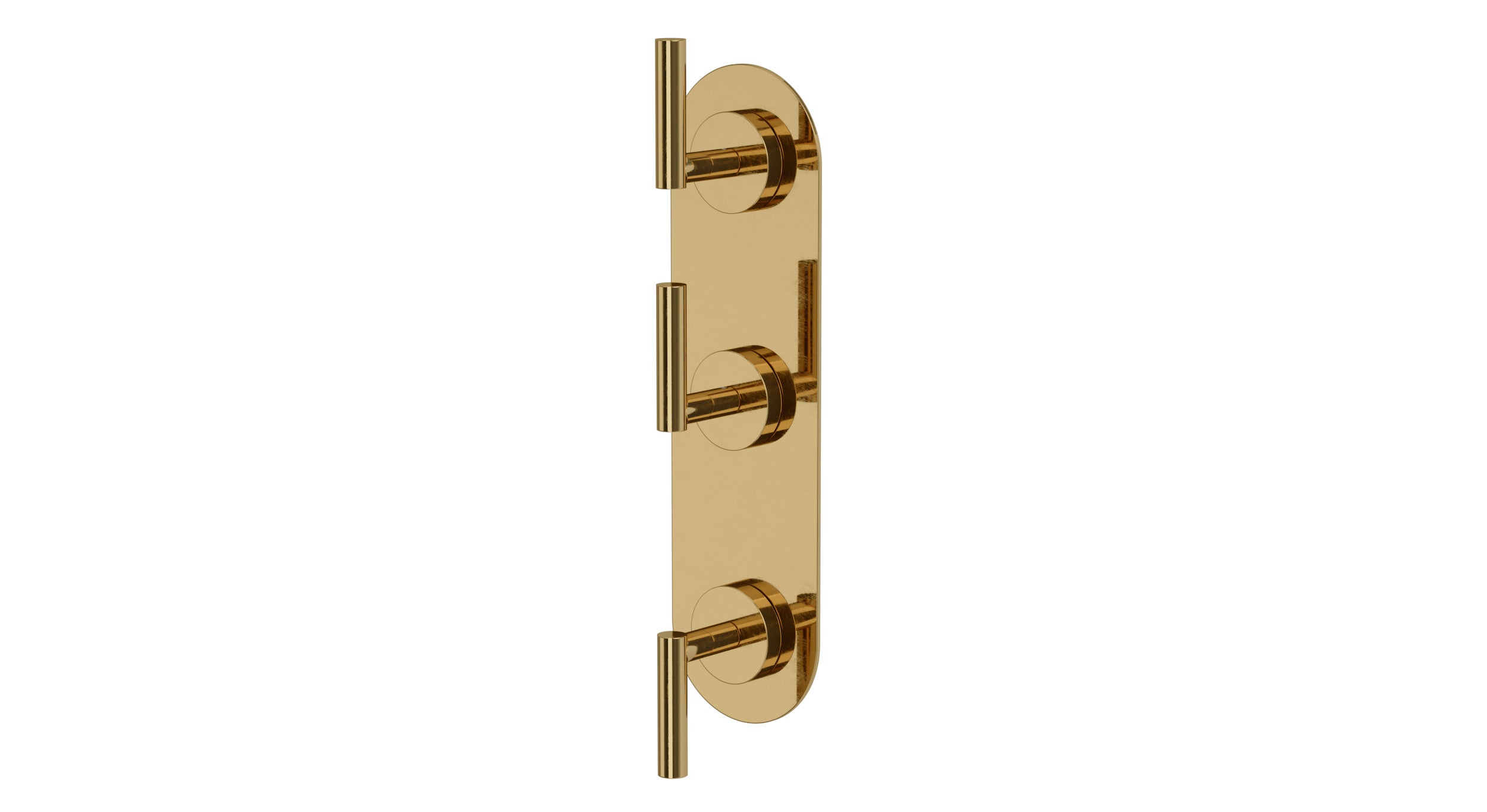 Contour Three Handle Wall Mount Shower Trim with Soft Lever Handles in Uncoated Polished Brass