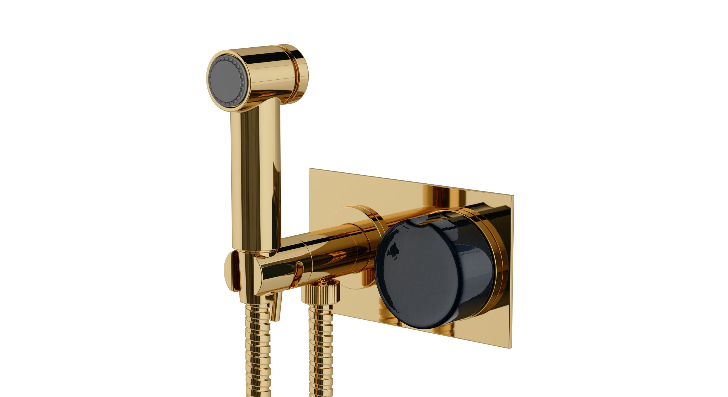 Foundry One Handle Wall Mount Bidet Trim with Groove Ceramic Knob Handle in Polished Brass