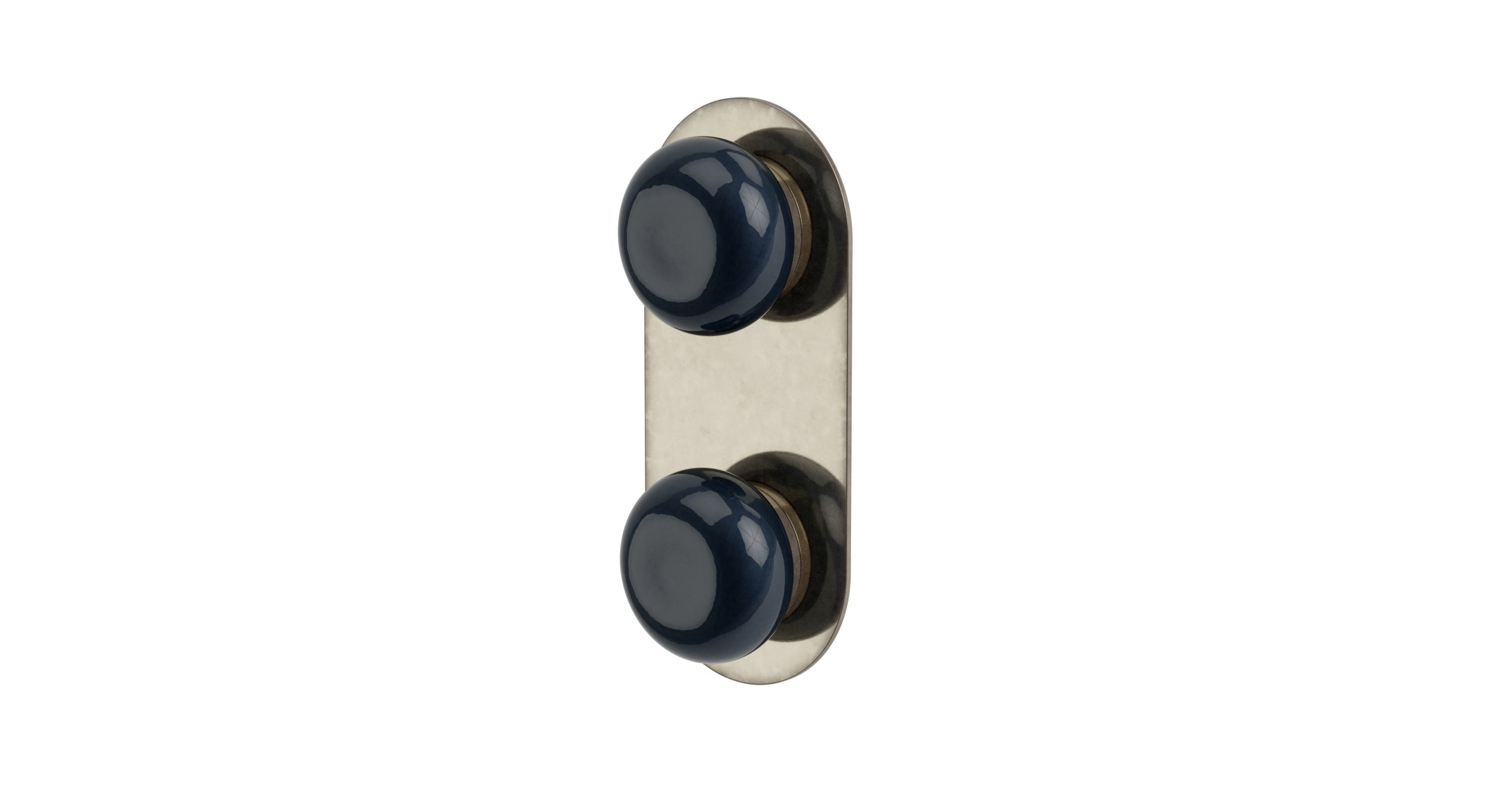 Foundry Two Handle Wall Mount Shower Trim with Pebble Ceramic Knob Handles in French Nickel