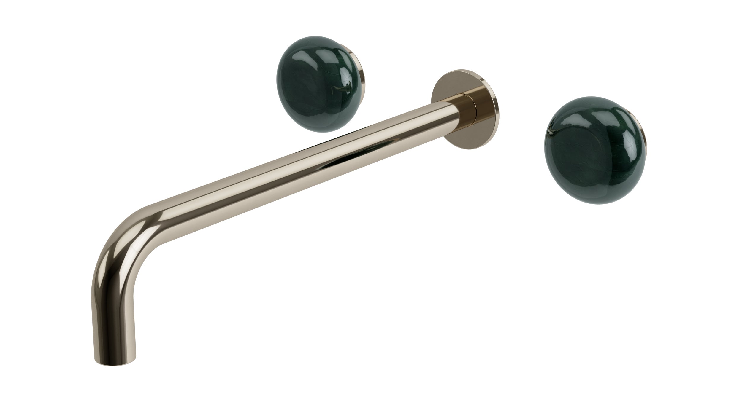 Foundry Two Handle Wall Mount 12" Lavatory Faucet with Pebble Ceramic Knob Handles in Polished Nickel