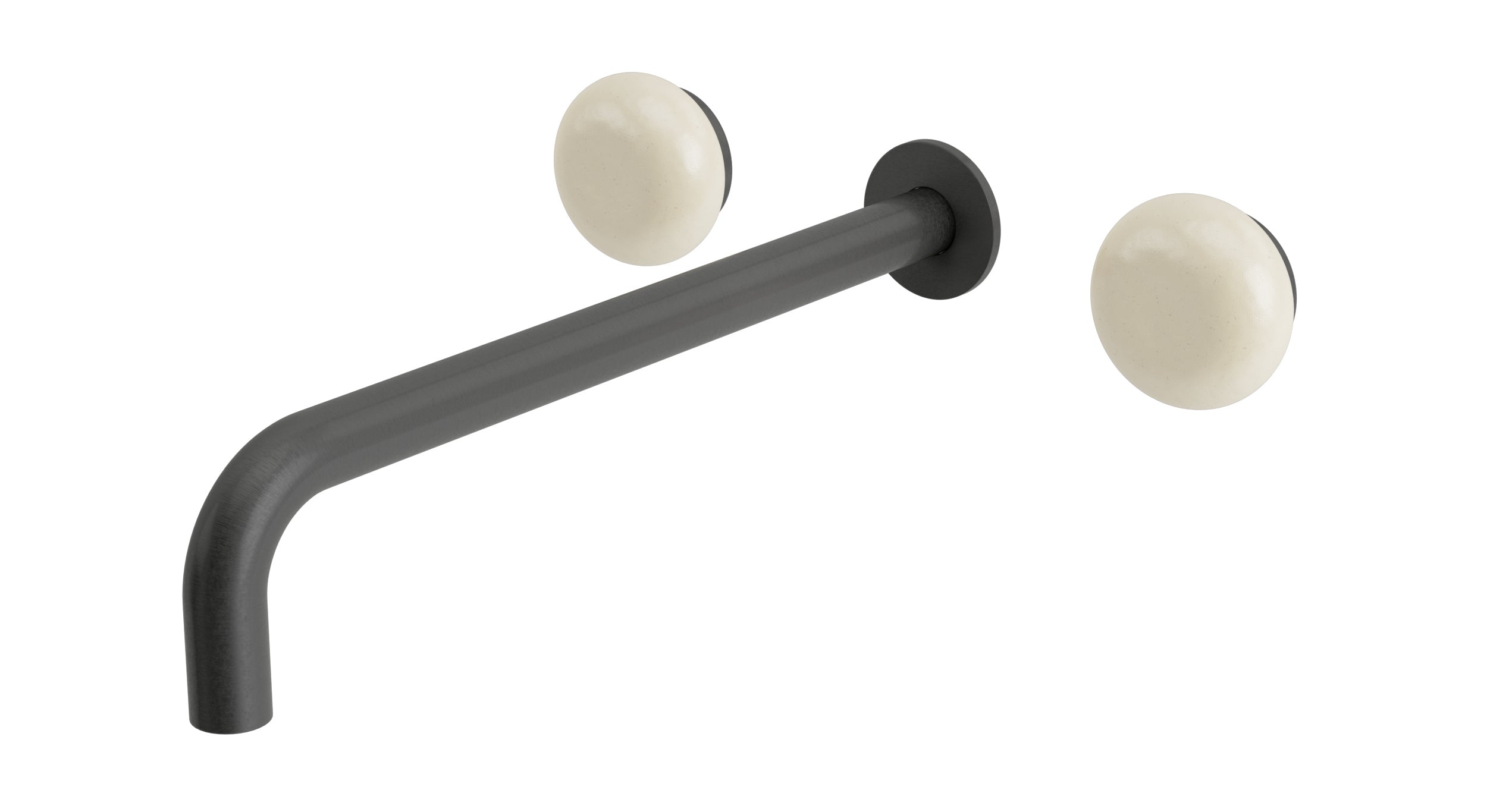 Foundry Two Handle Wall Mount 12" Lavatory Faucet with Pebble Ceramic Knob Handles in Blackened Nickel