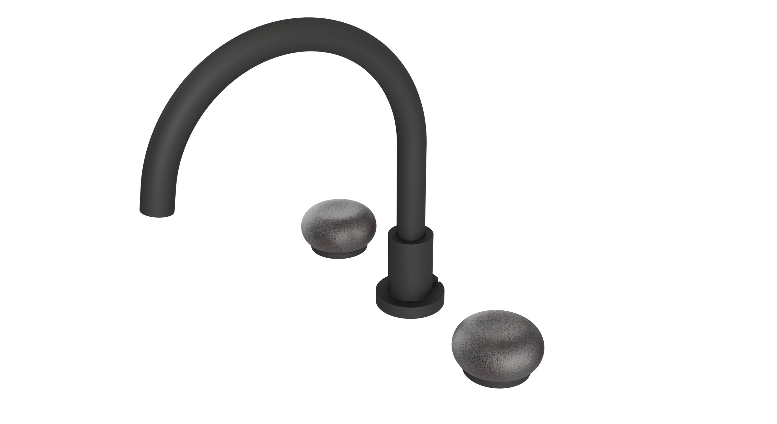Foundry Two Handle Deck Mount Gooseneck Bath Trim with Pebble Ceramic Knob Handles in Matte Black