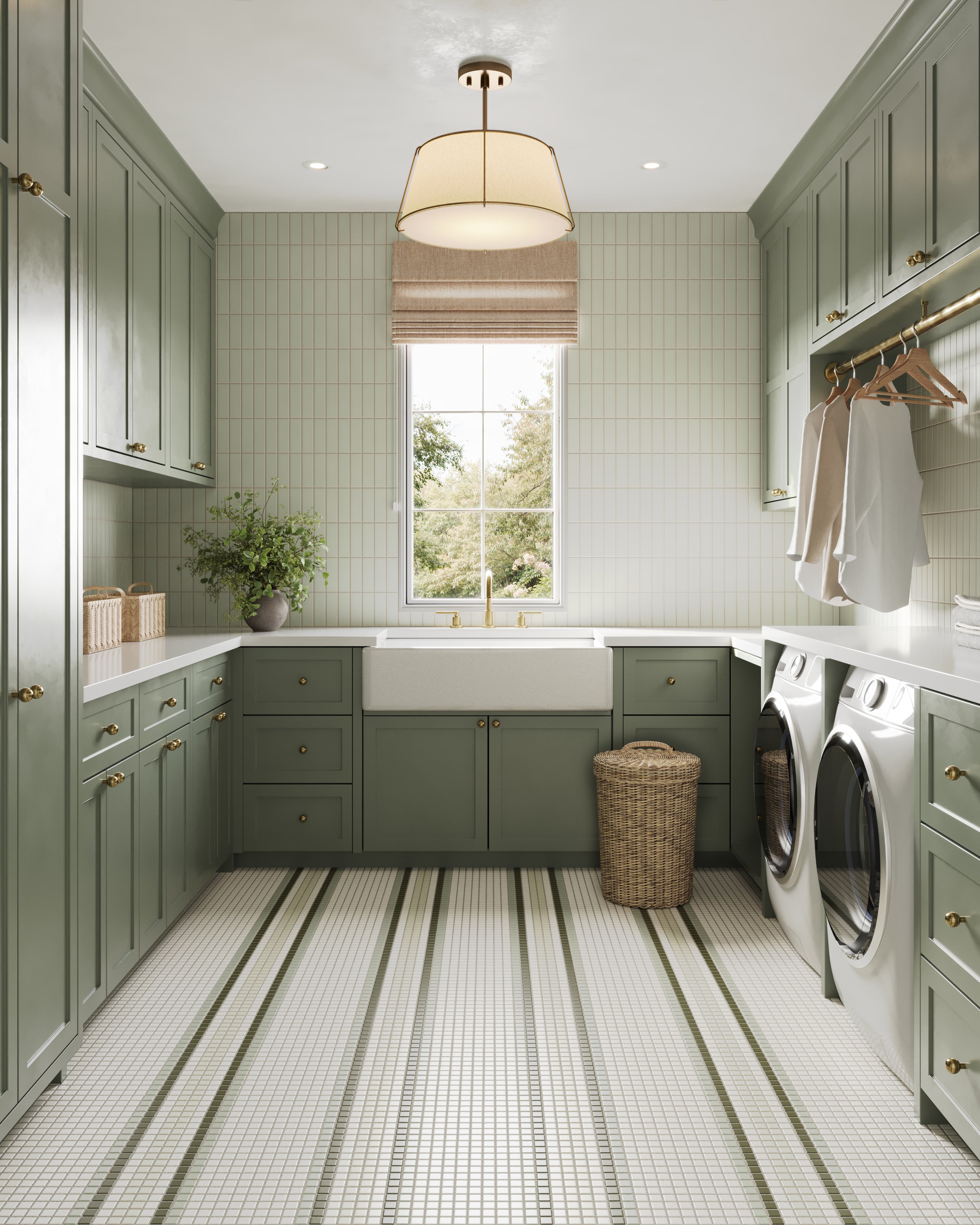 1x1 Tailored Stripe Border Sheeted Original Ceramic Tile in Celadon Matte